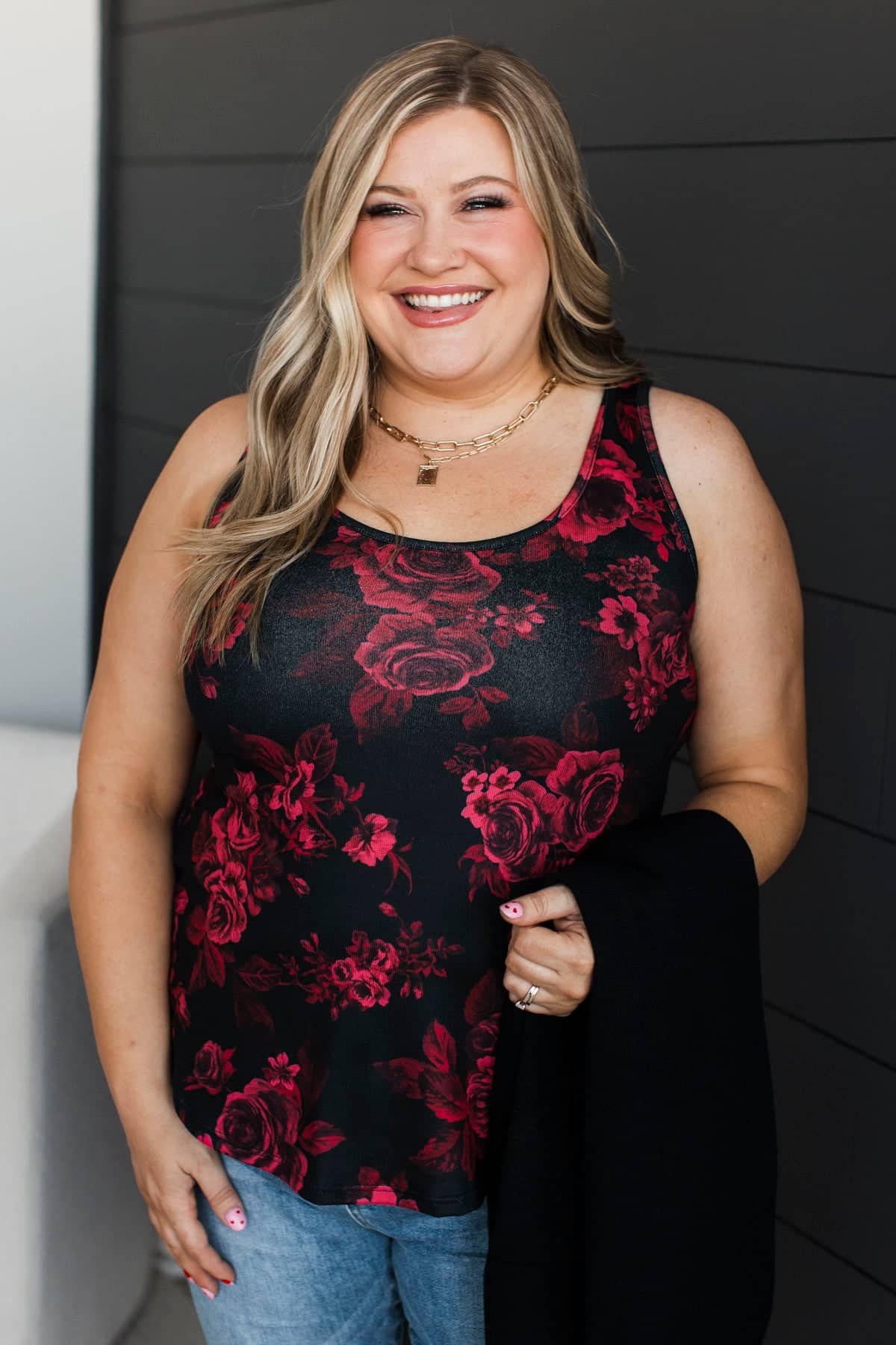 Heart Full of Wonder Floral Tank Top- Black & Red - Image 4