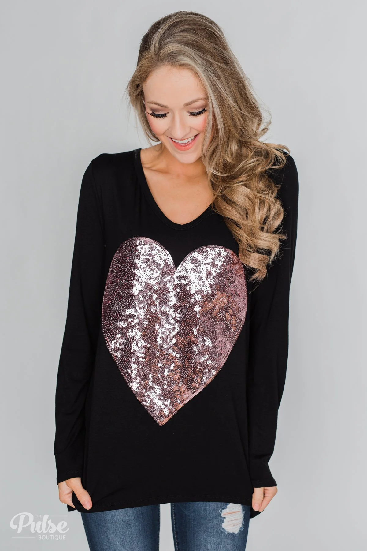 Heart of Sequins Long Sleeve Top- Black - Image 5