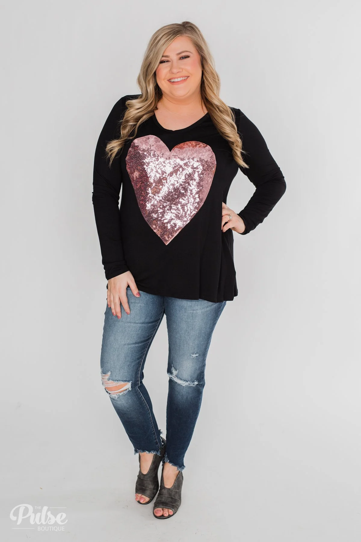 Heart of Sequins Long Sleeve Top- Black - Image 6