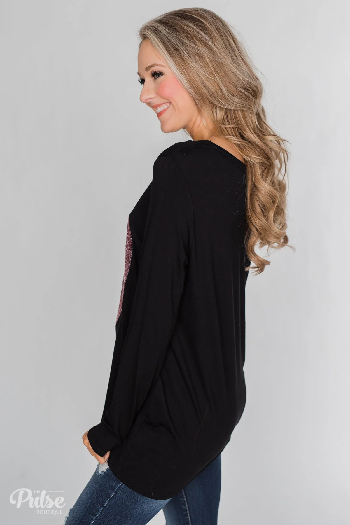 Heart of Sequins Long Sleeve Top- Black - Image 9