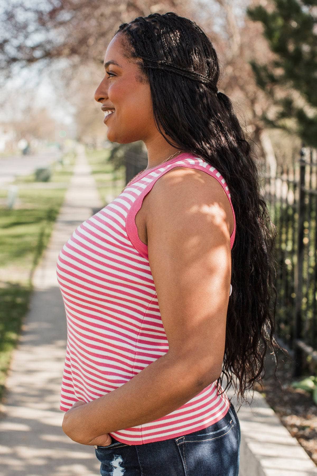 Heart On My Sleeve Striped Tank Top- Dark Pink - Image 4