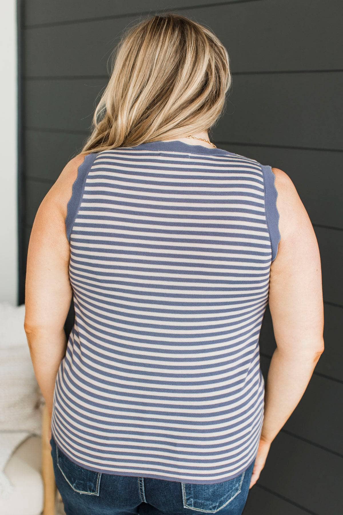 Heart On My Sleeve Striped Tank Top- Slate Blue - Image 8