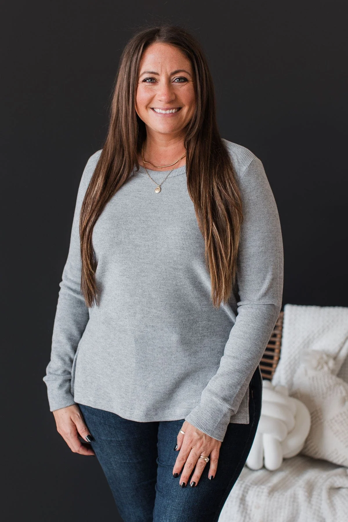 Heart On The Line Knit Top- Heather Grey - Image 4