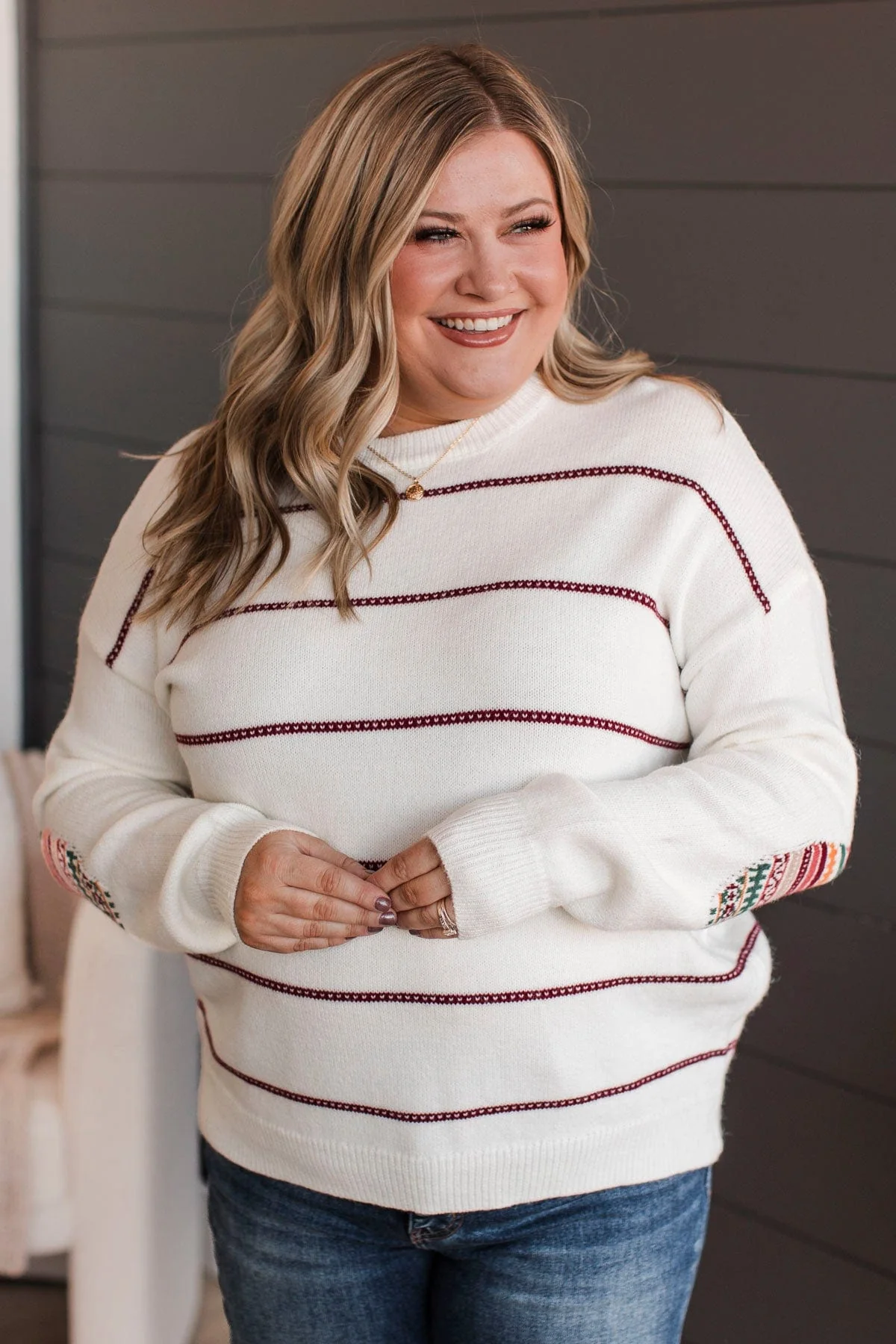 Heartfelt Love Knit Sweater- Ivory & Burgundy - Image 3