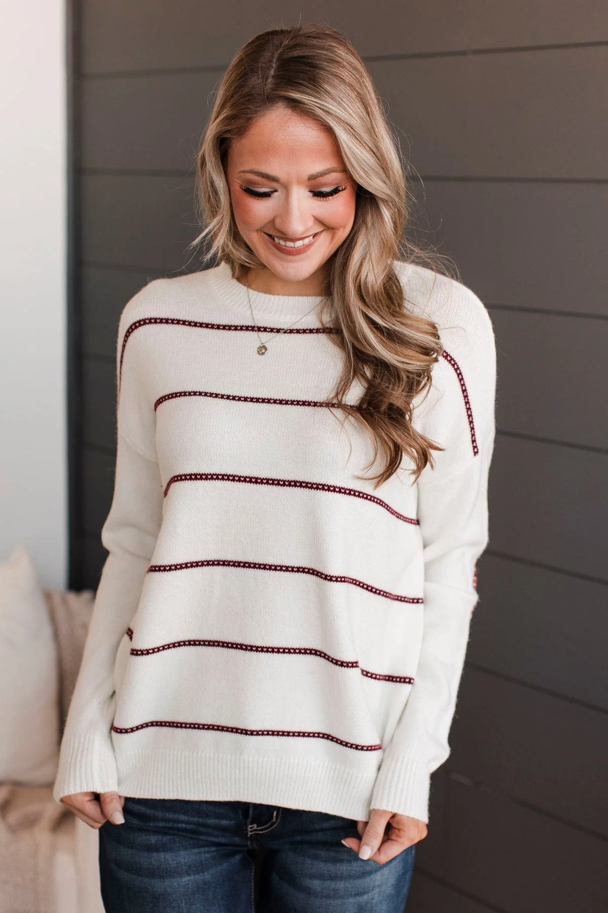 Heartfelt Love Knit Sweater- Ivory & Burgundy - Image 4