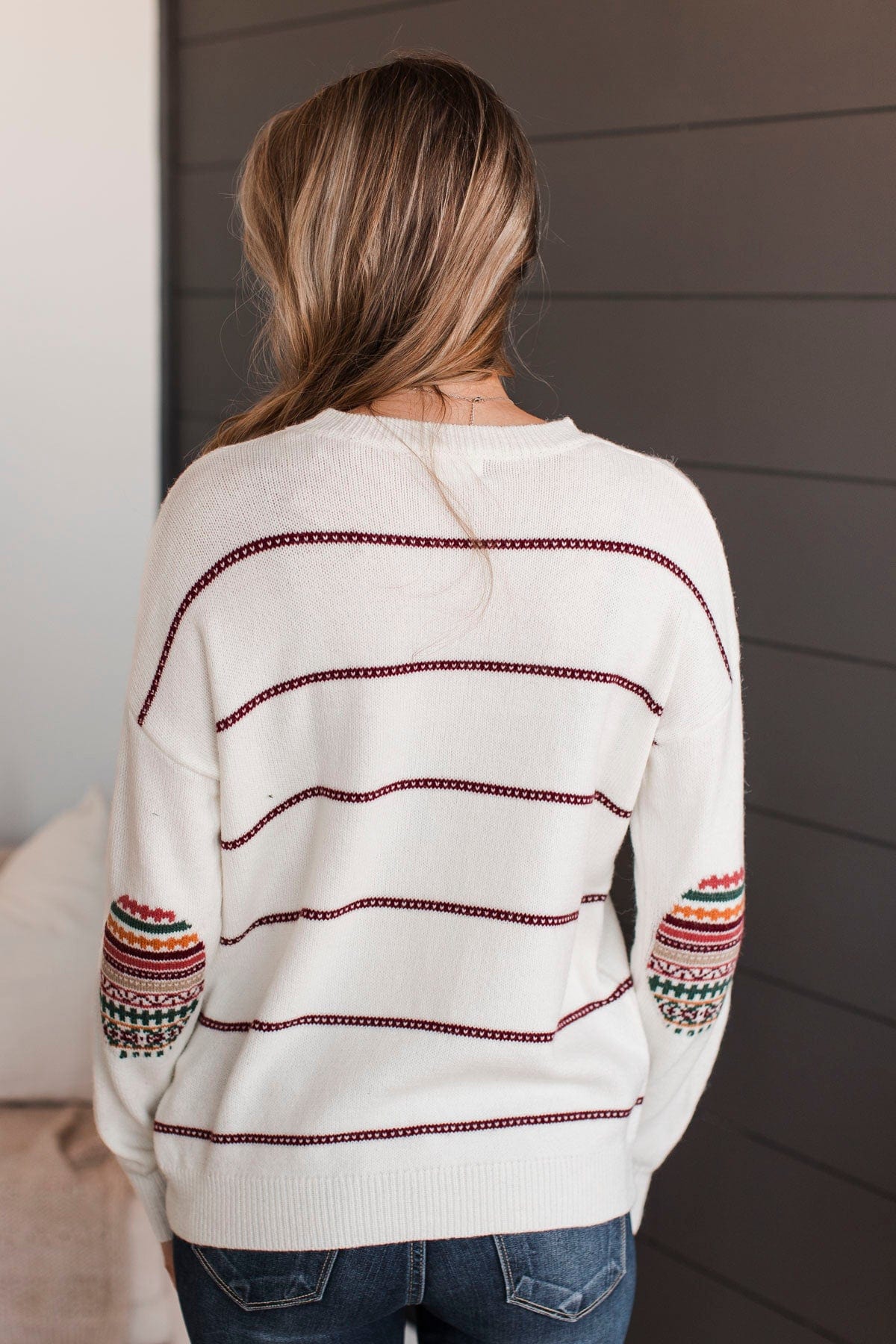 Heartfelt Love Knit Sweater- Ivory & Burgundy - Image 8