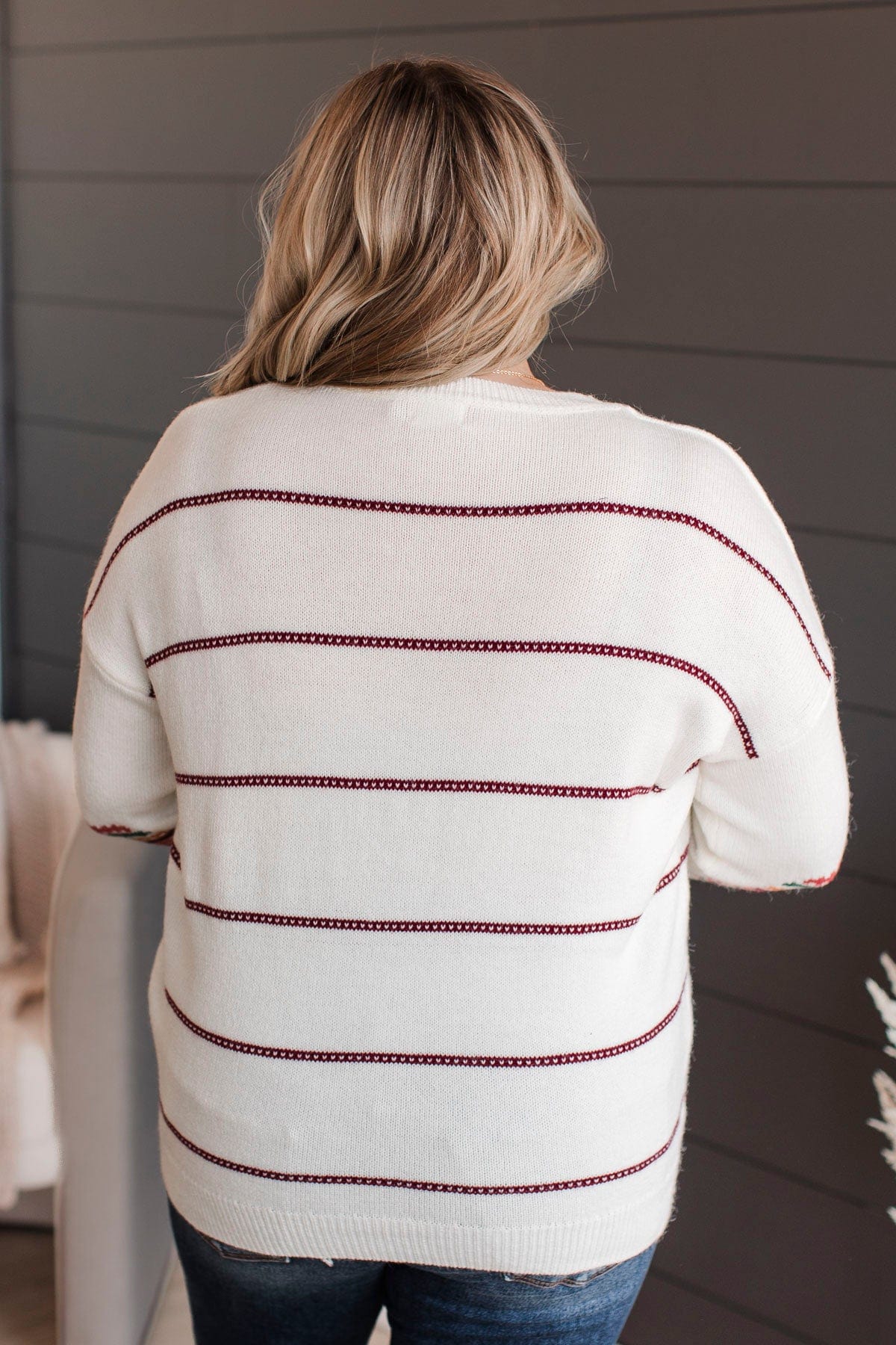 Heartfelt Love Knit Sweater- Ivory & Burgundy - Image 9