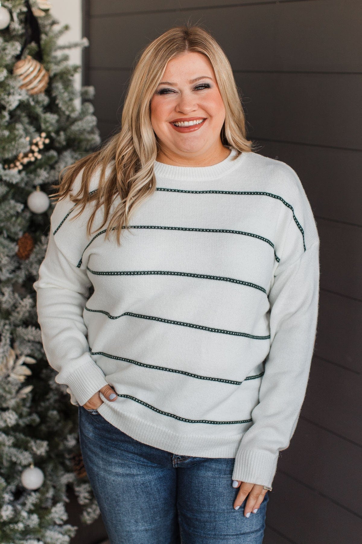 Heartfelt Love Knit Sweater- Ivory & Forest Green - Image 4