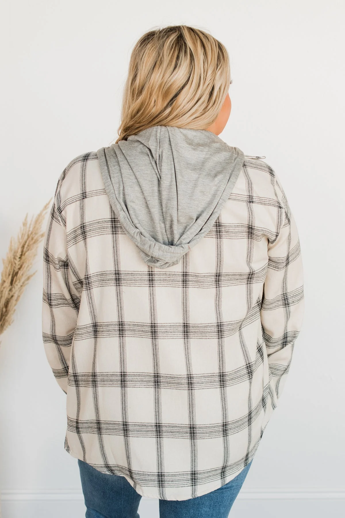 Heartfelt Serenades Hooded Plaid Top- Ivory - Image 10