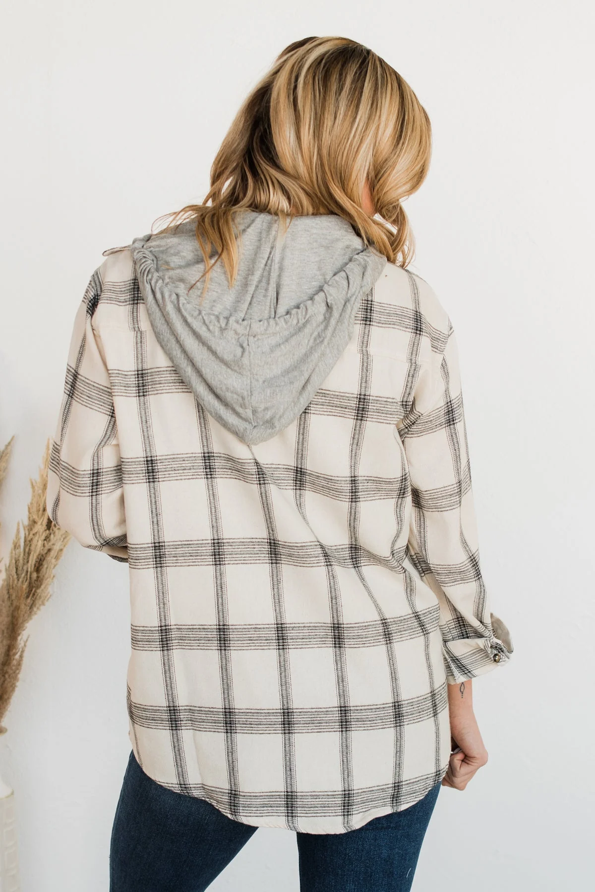 Heartfelt Serenades Hooded Plaid Top- Ivory - Image 11
