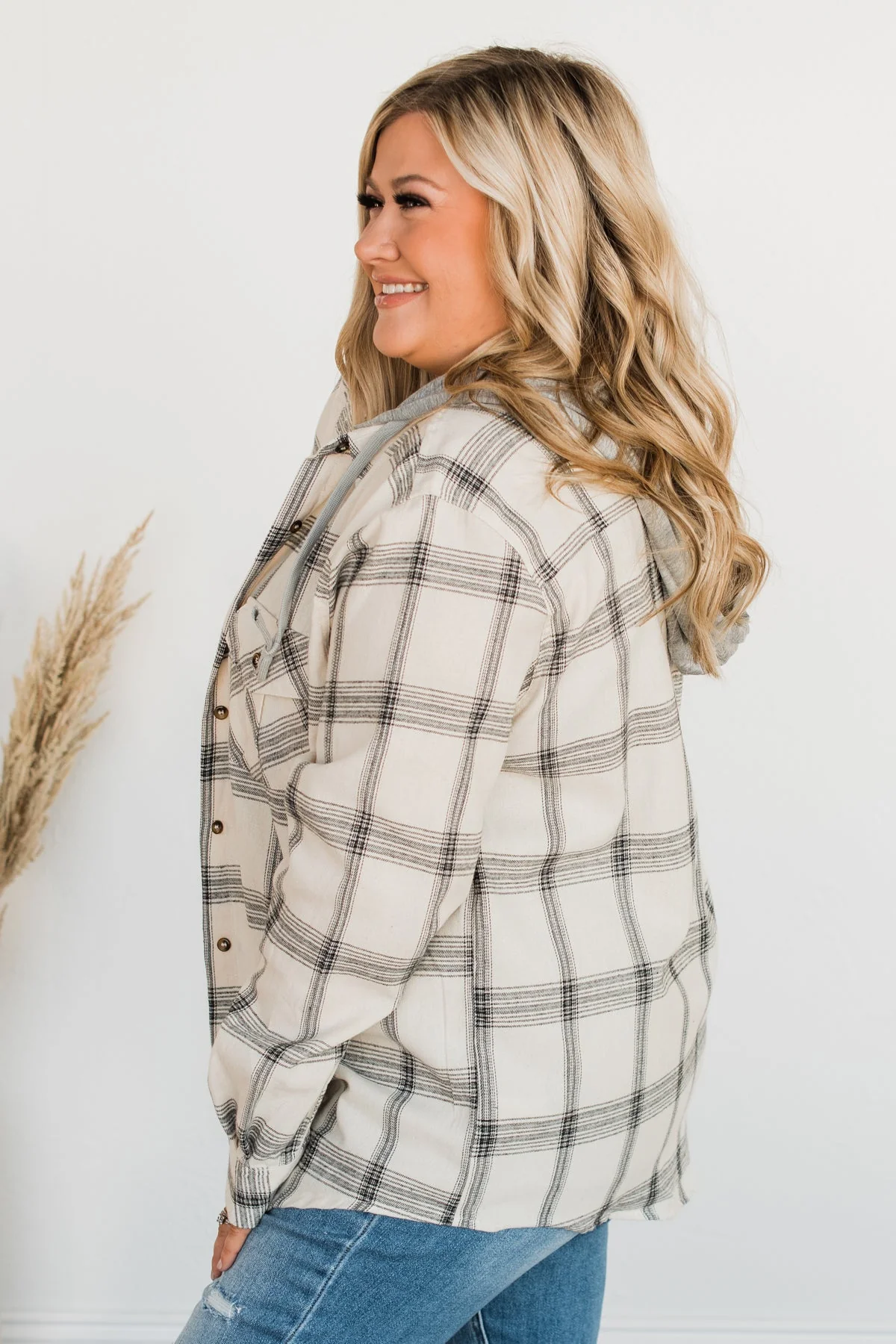 Heartfelt Serenades Hooded Plaid Top- Ivory - Image 8