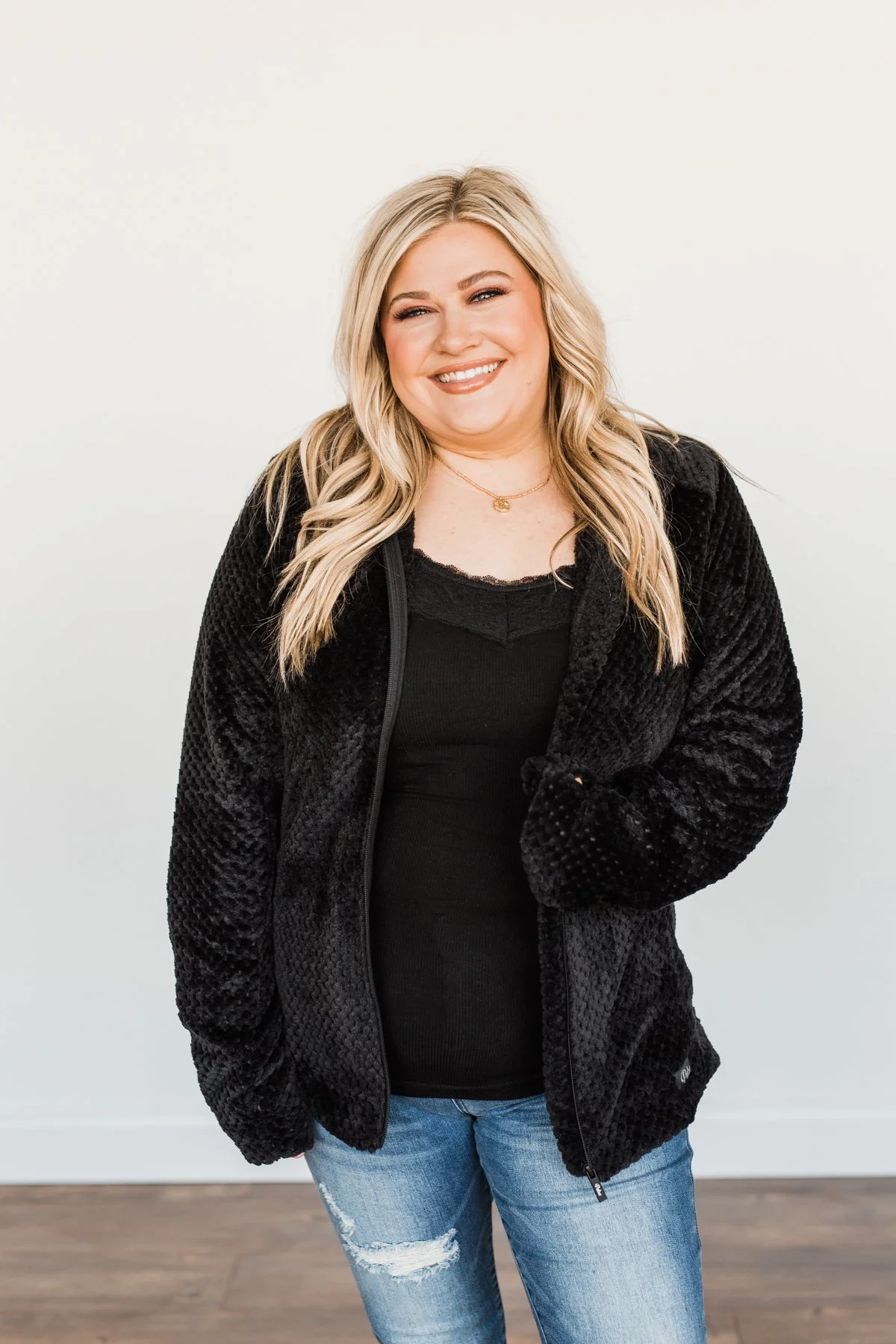Heartfelt Wishes Zip Up Sherpa- Black - Image 5