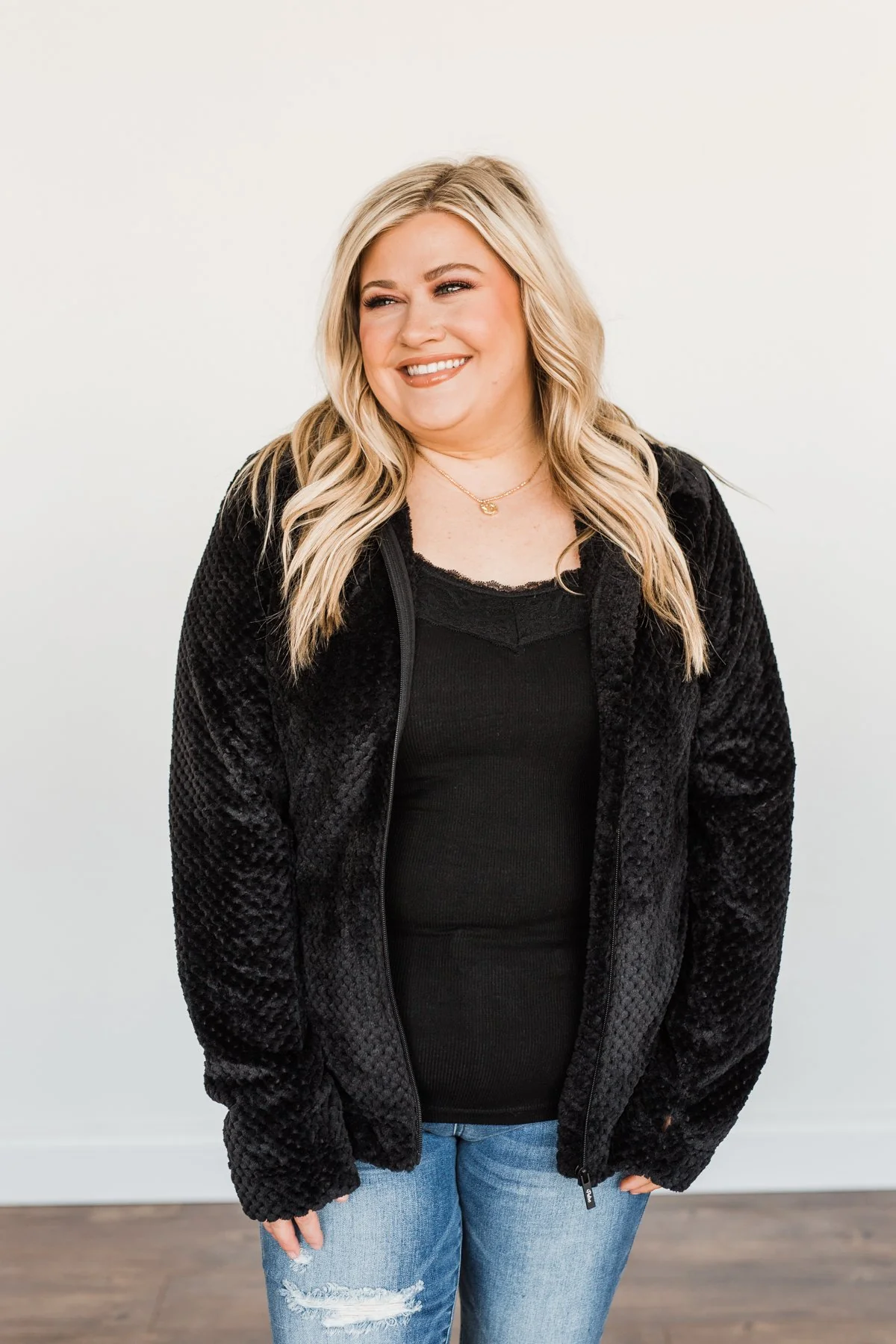Heartfelt Wishes Zip Up Sherpa- Black - Image 7
