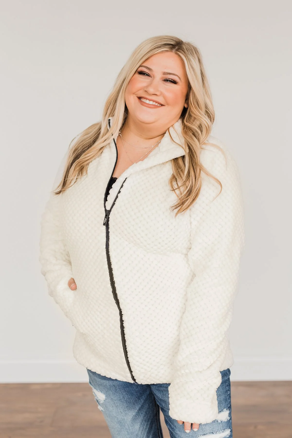 Heartfelt Wishes Zip Up Sherpa- Ivory - Image 7