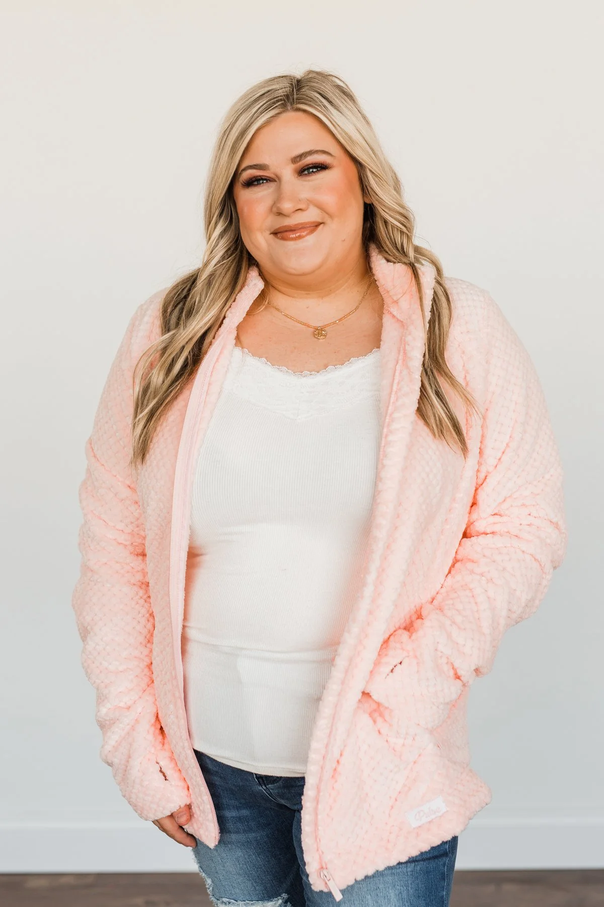 Heartfelt Wishes Zip Up Sherpa- Light Peach - Image 3
