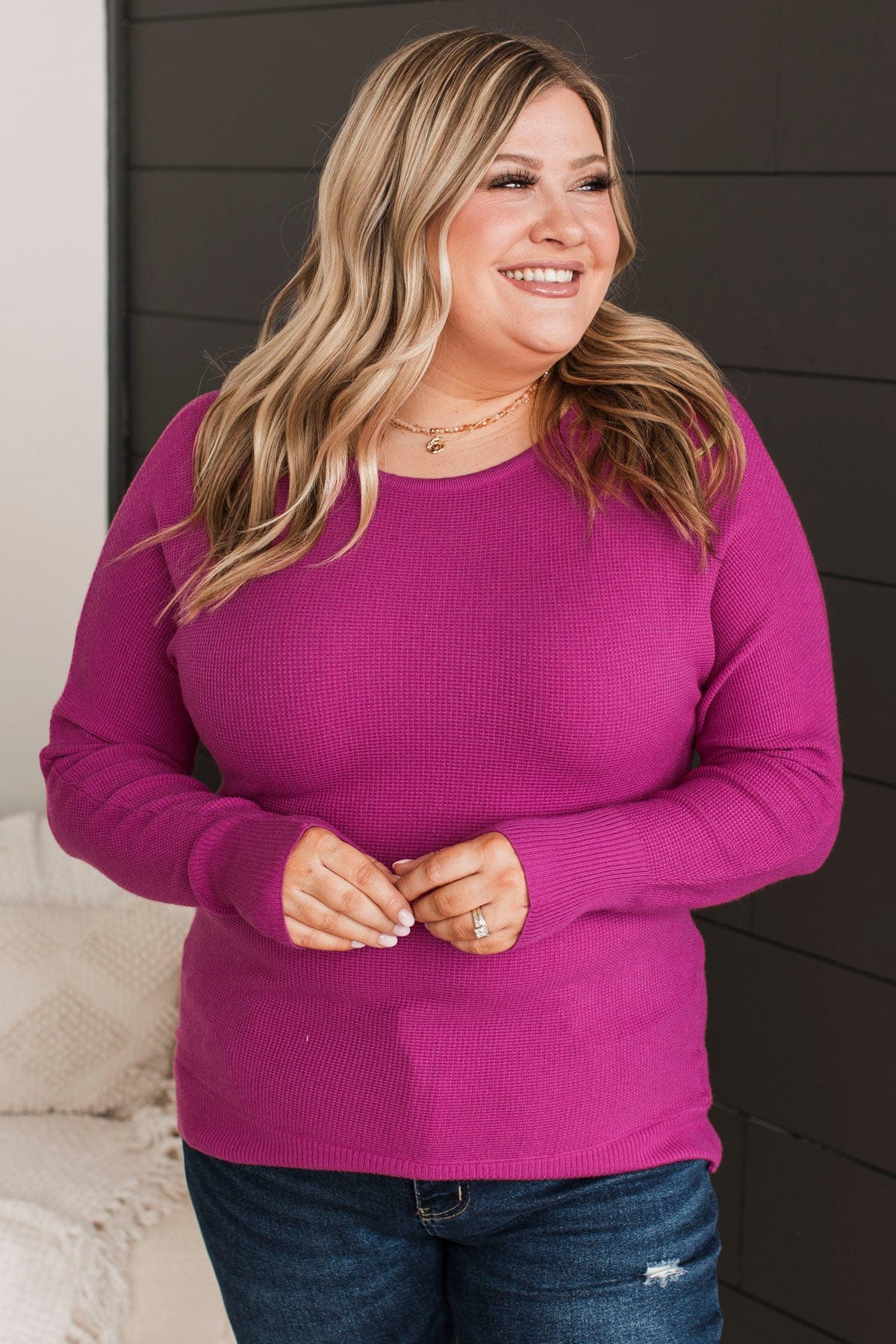Hearts Beat Together Knit Sweater- Fuchsia - Image 6