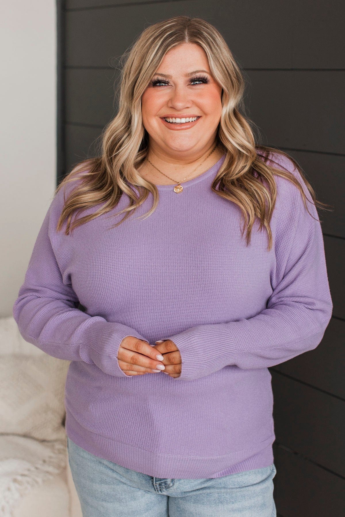 Hearts Beat Together Knit Sweater- Lavender - Image 2