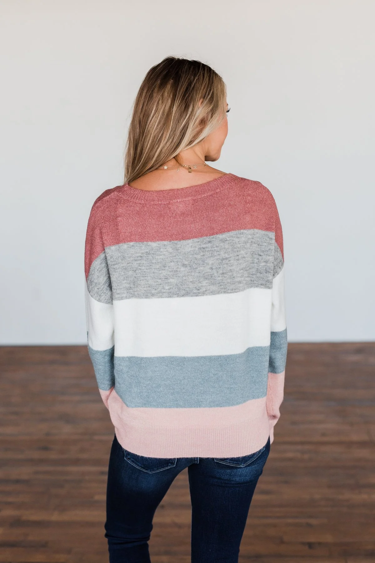 Heart's Desire Color Block Sweater- Mauve, Grey, & Denim Blue - Image 14
