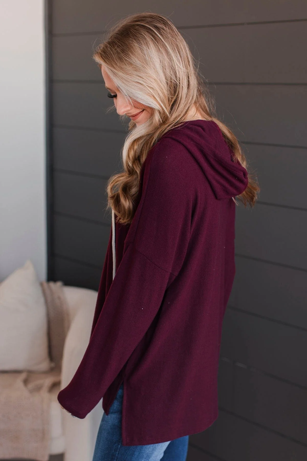 Heaven On Earth Knit Hoodie- Burgundy - Image 5