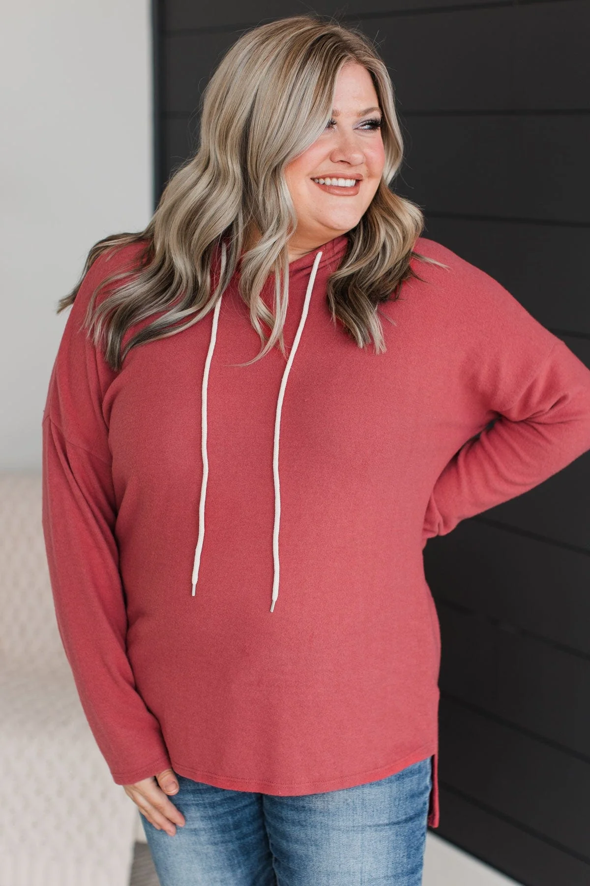 Heaven On Earth Knit Hoodie- Marsala - Image 3
