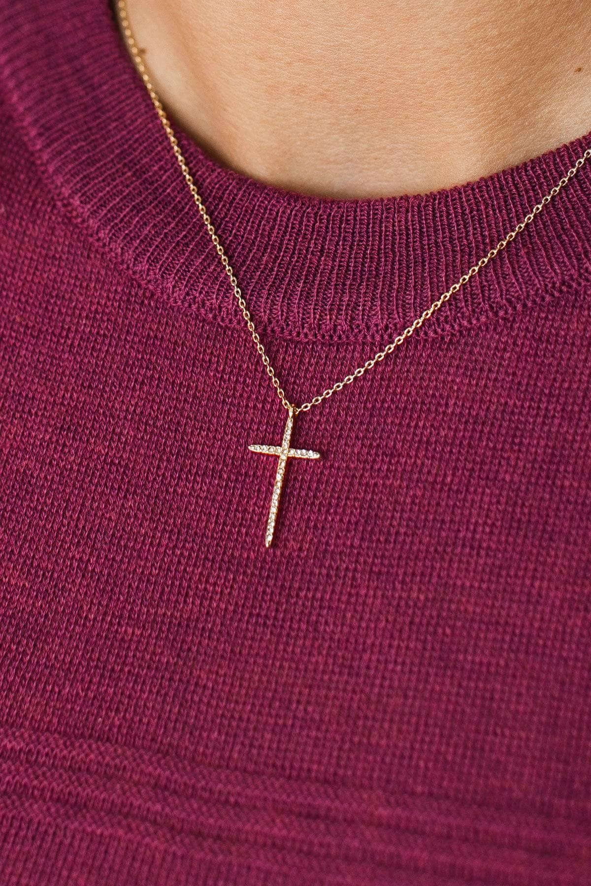 Heavenly Graces Cross Pendant Necklace- Gold - Image 2