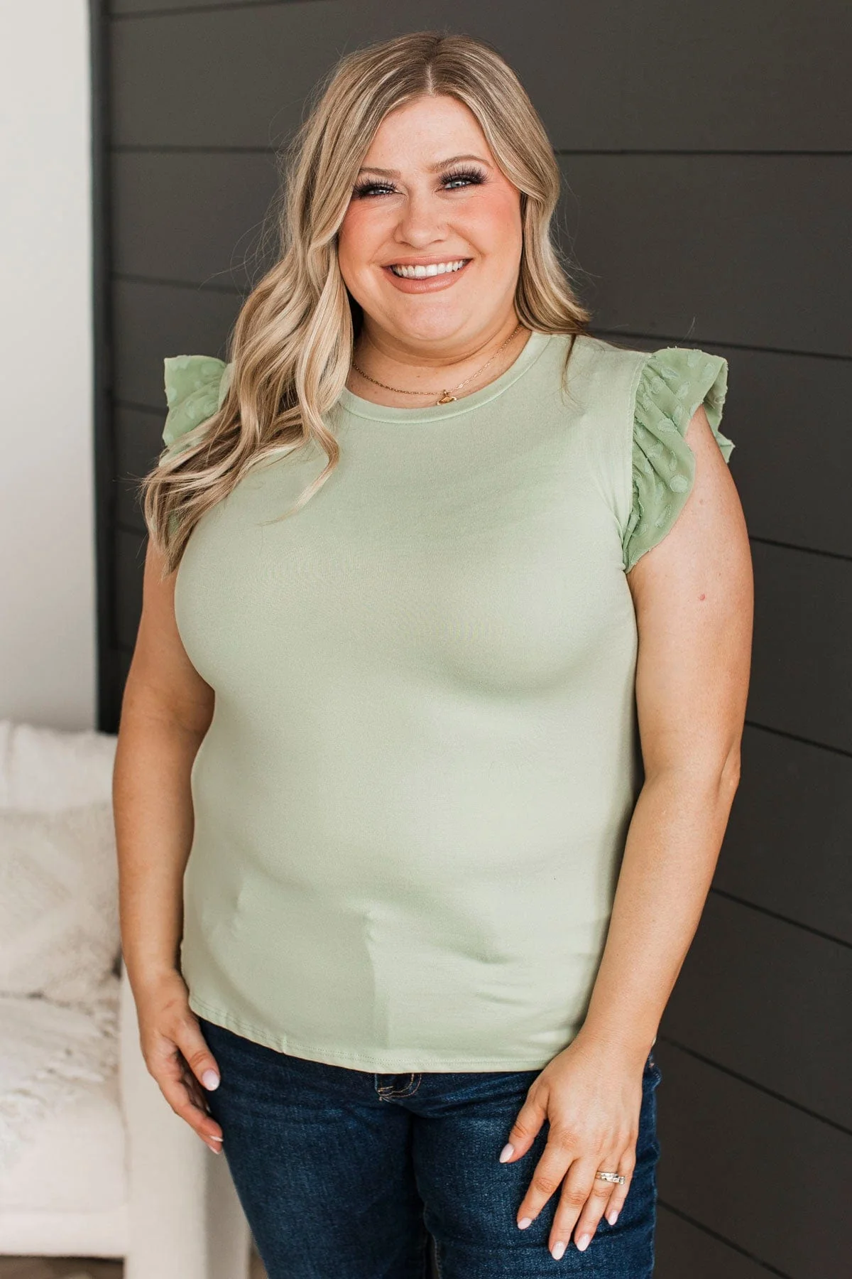 Heavenly Moments Ruffle Sleeve Top- Sage - Image 3