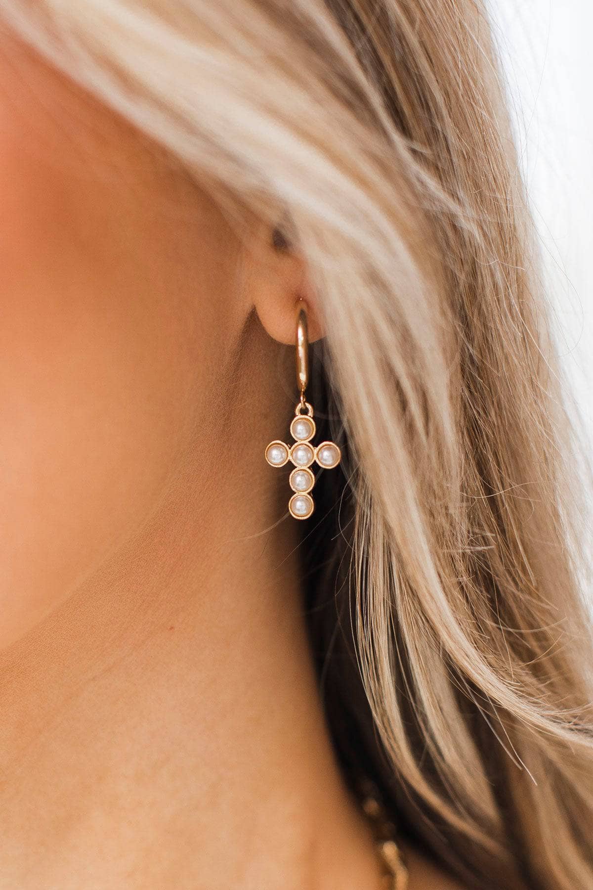 Heavenly Music Cross Hoop Earrings- Gold - Image 2