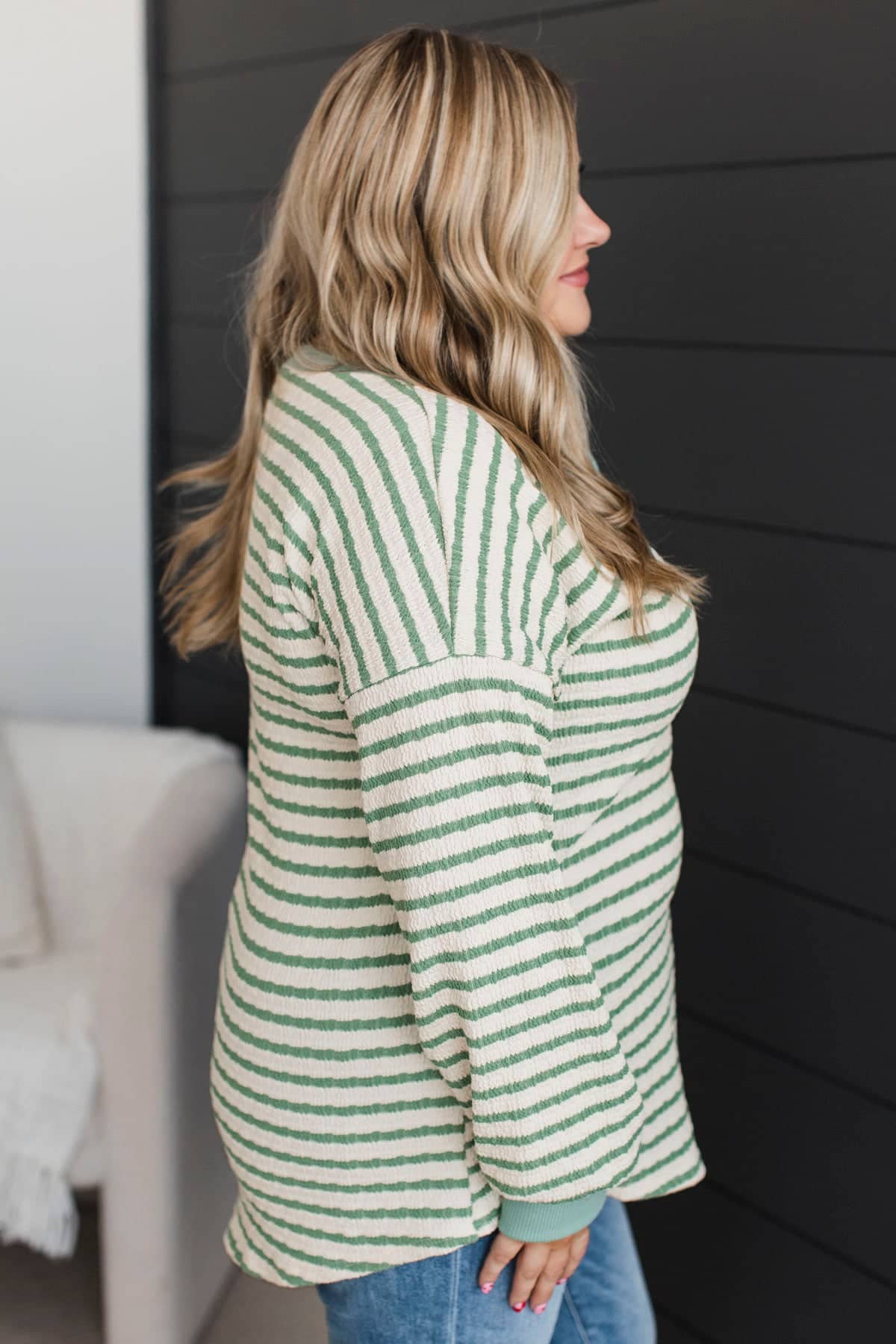 Hello Beautiful Day Striped Henley Top- Ivory & Sage - Image 5