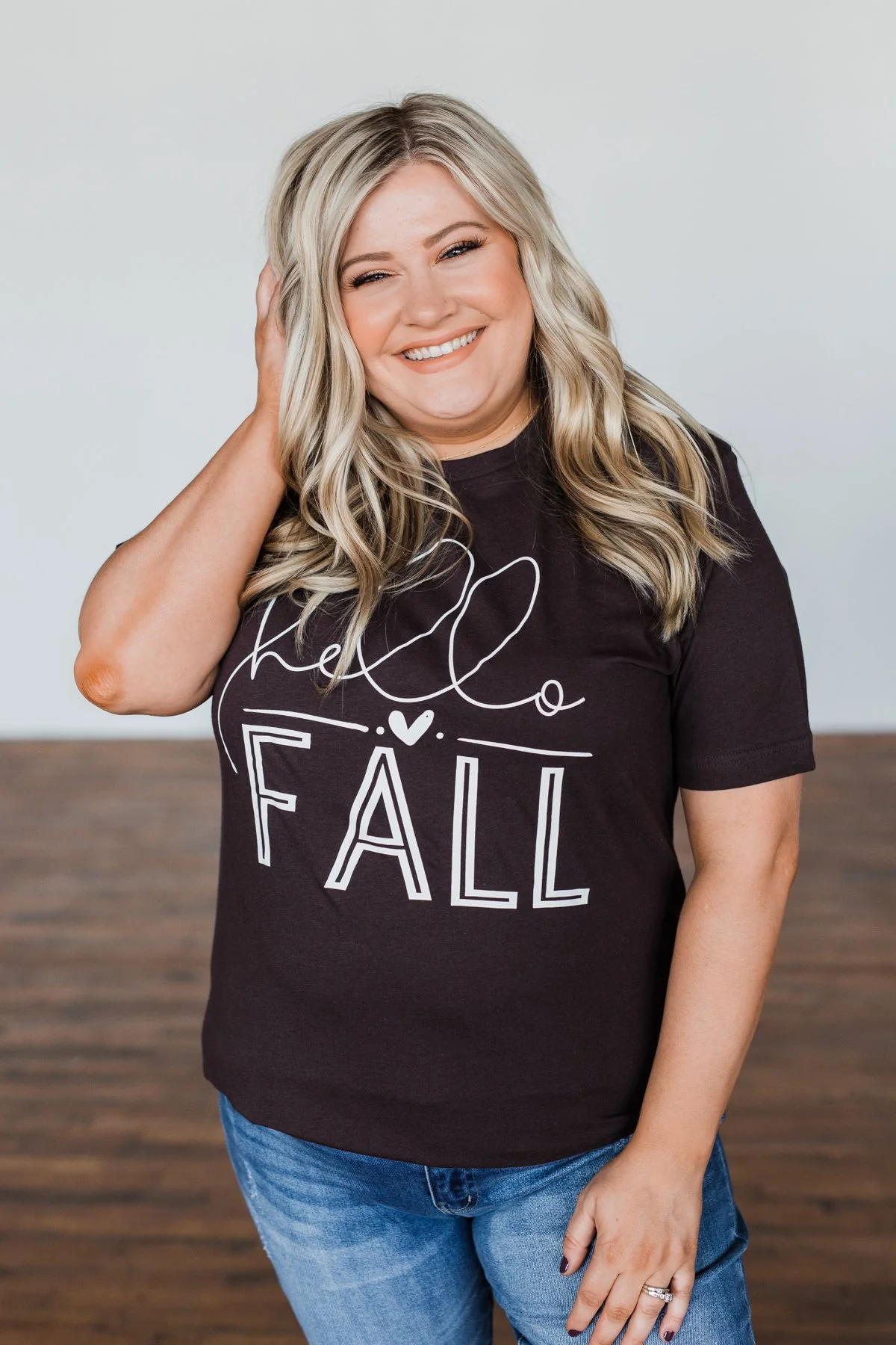 "Hello Fall" Graphic Tee- Dark Brown - Image 2