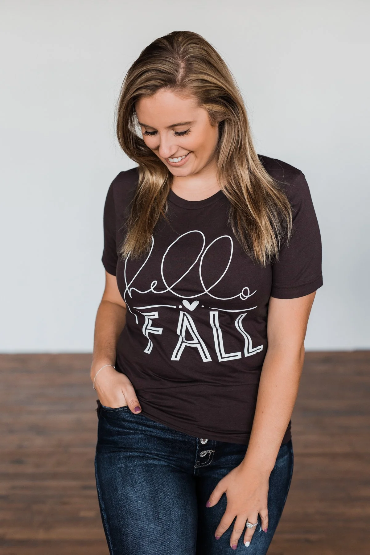 "Hello Fall" Graphic Tee- Dark Brown - Image 3