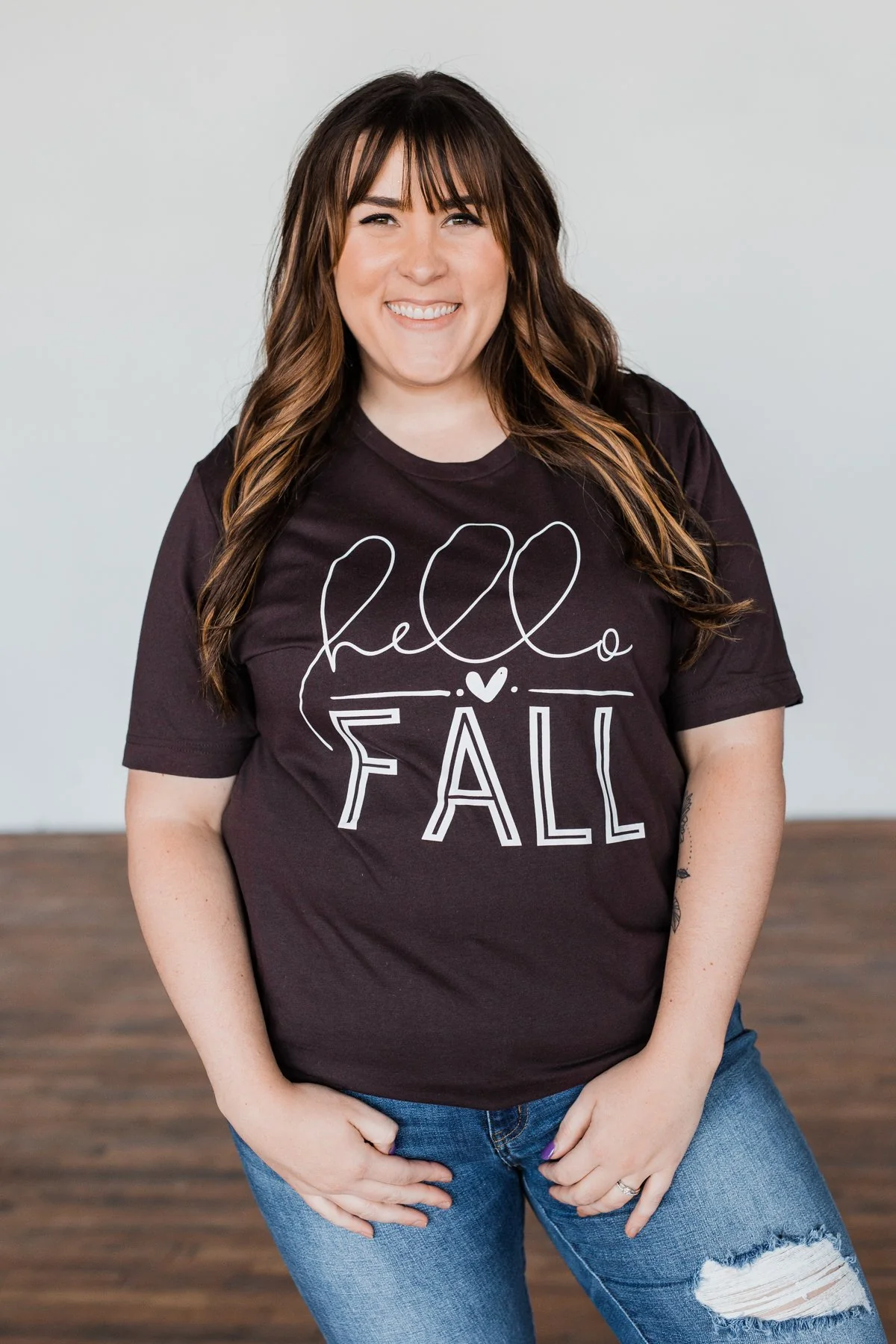 "Hello Fall" Graphic Tee- Dark Brown - Image 4