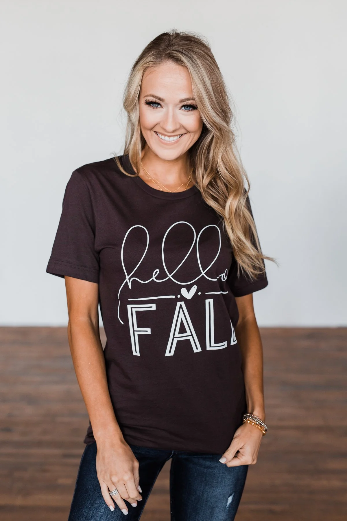 "Hello Fall" Graphic Tee- Dark Brown - Image 5