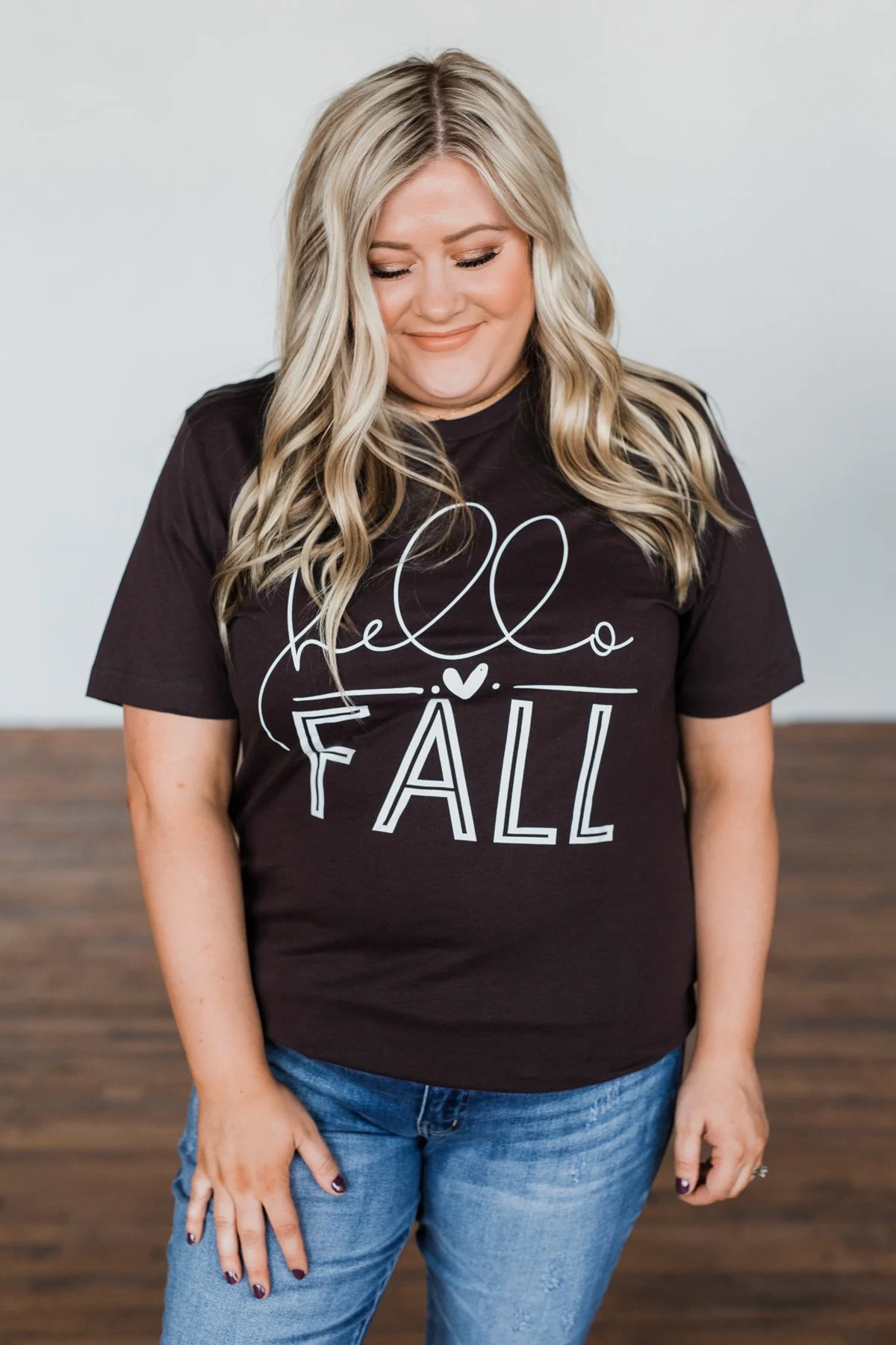 "Hello Fall" Graphic Tee- Dark Brown - Image 6