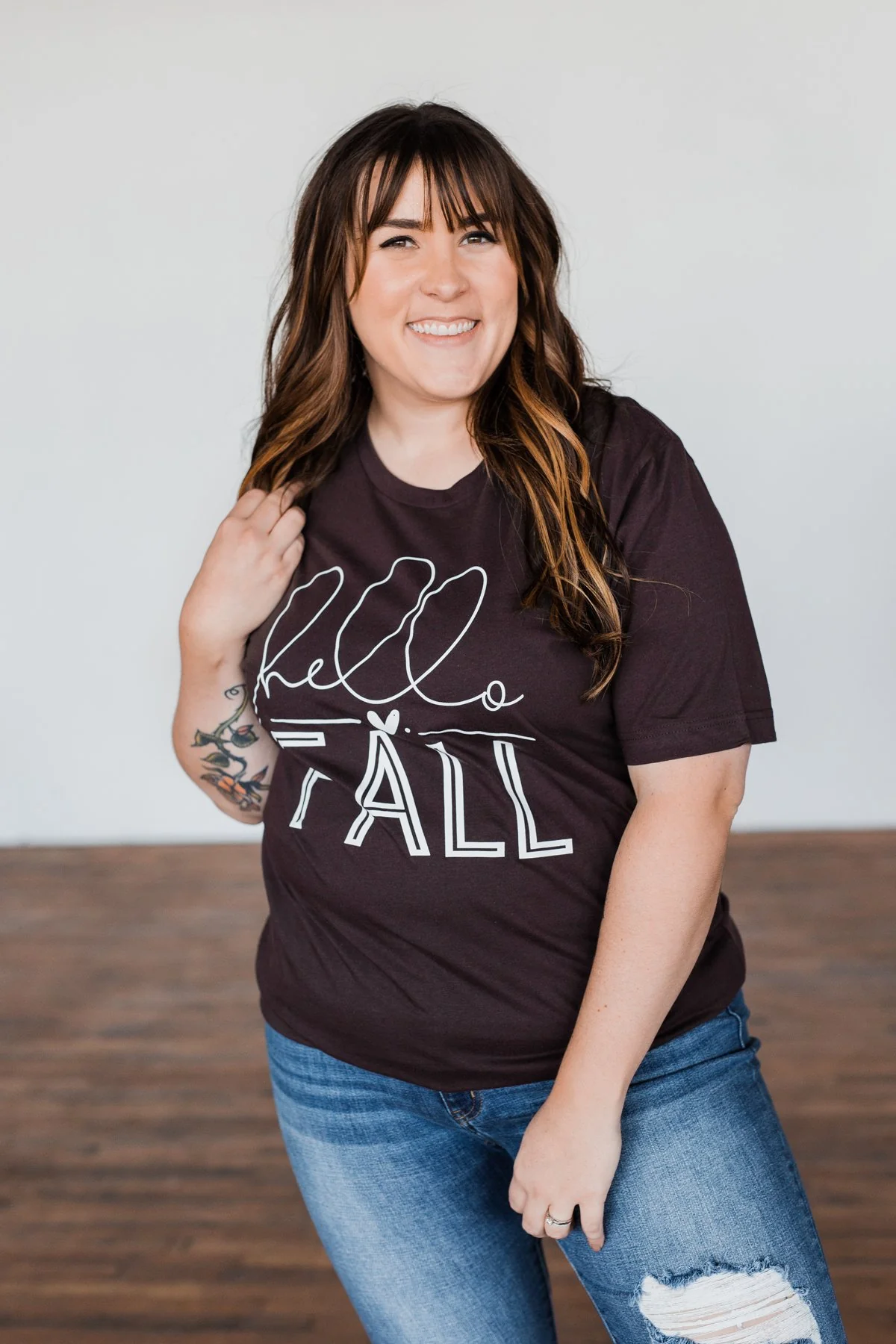 "Hello Fall" Graphic Tee- Dark Brown - Image 7