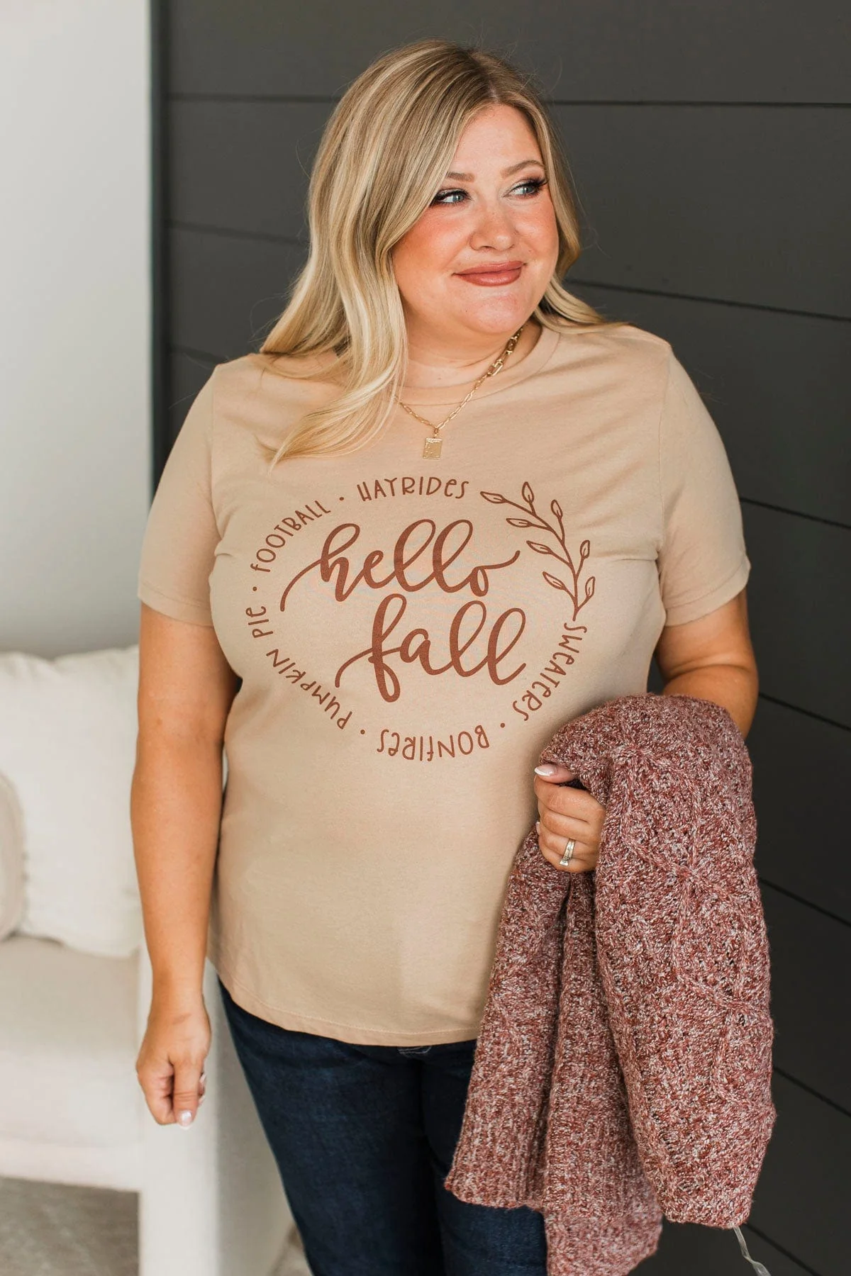 "Hello Fall" Graphic Tee- Sand - Image 2