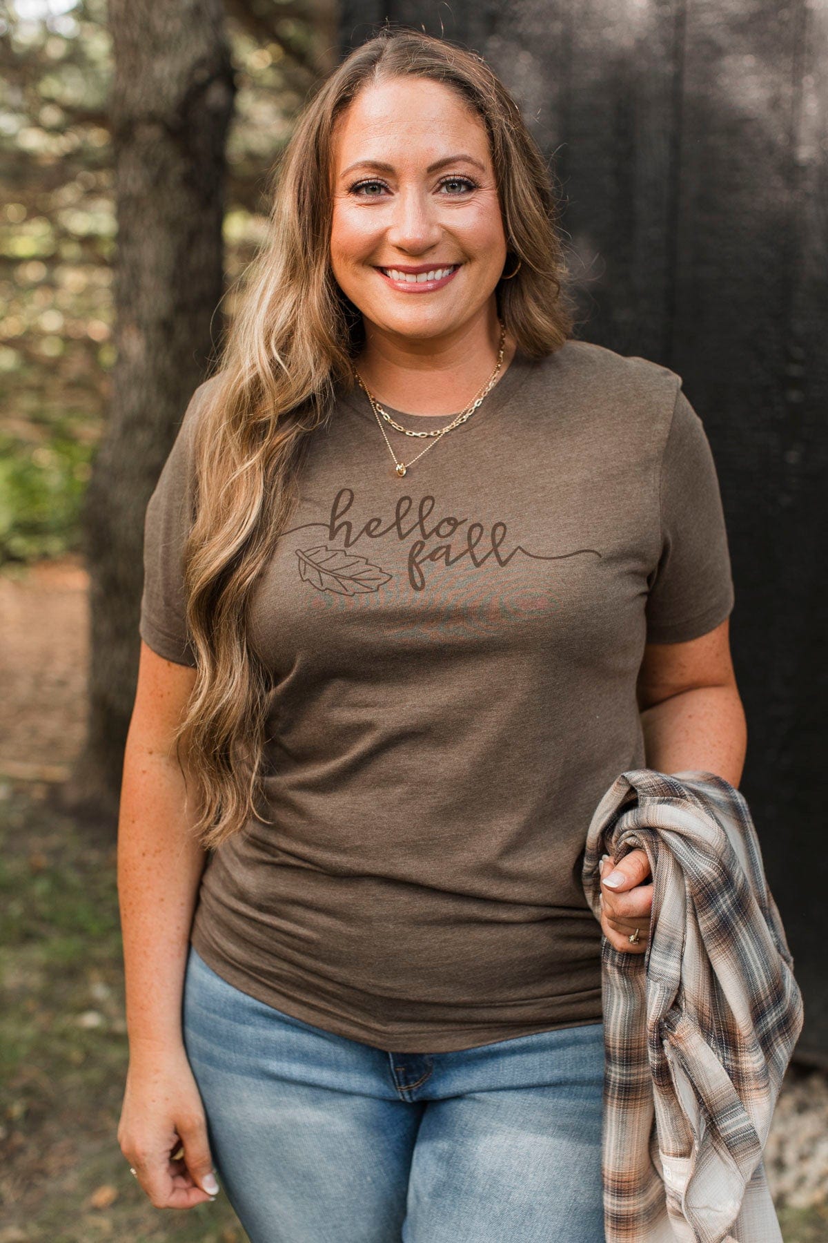 "Hello Fall" Leaf Graphic Tee- Brown
