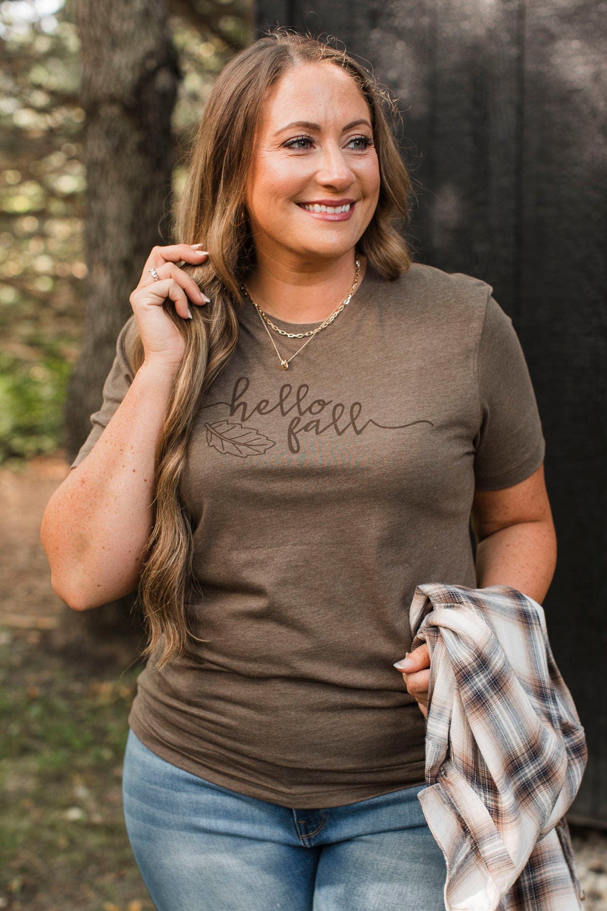 "Hello Fall" Leaf Graphic Tee- Brown - Image 4