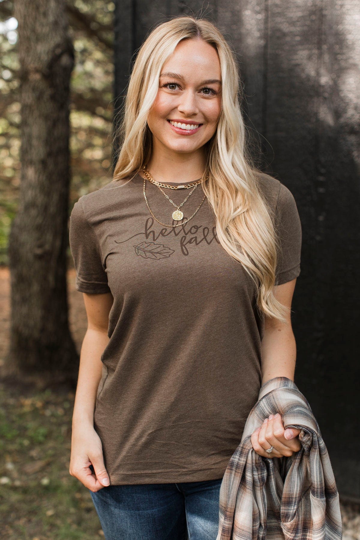 "Hello Fall" Leaf Graphic Tee- Brown - Image 5