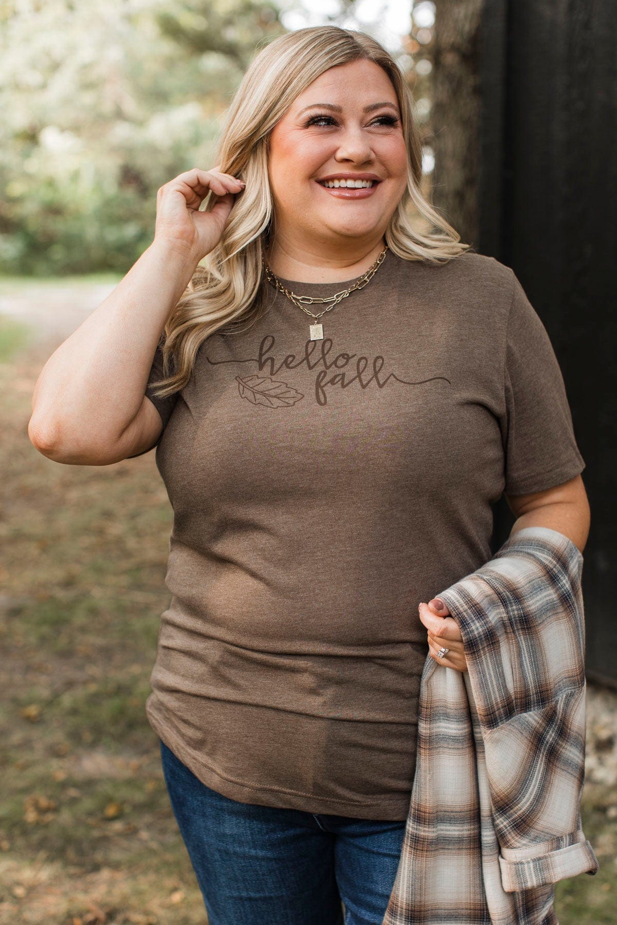 "Hello Fall" Leaf Graphic Tee- Brown - Image 6