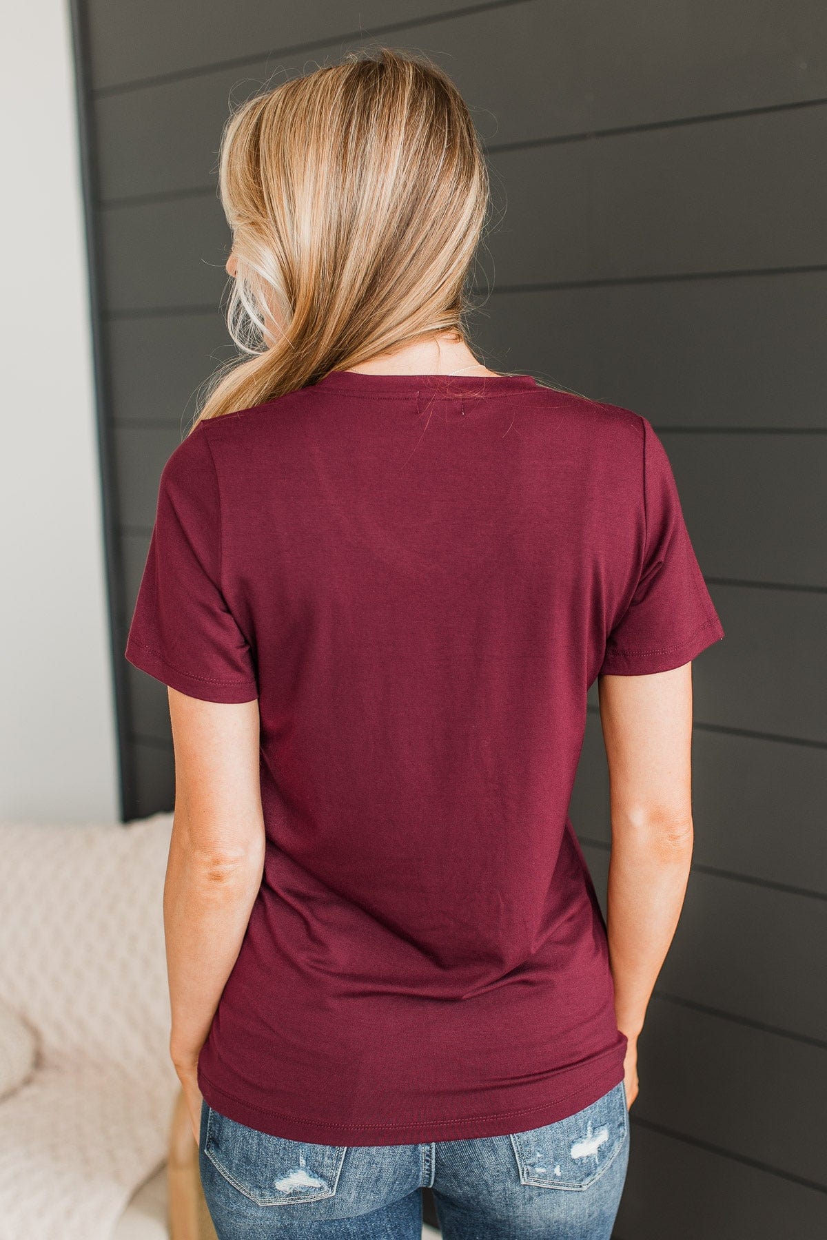 Hello Lovely V-Neck Top- Burgundy - Image 7