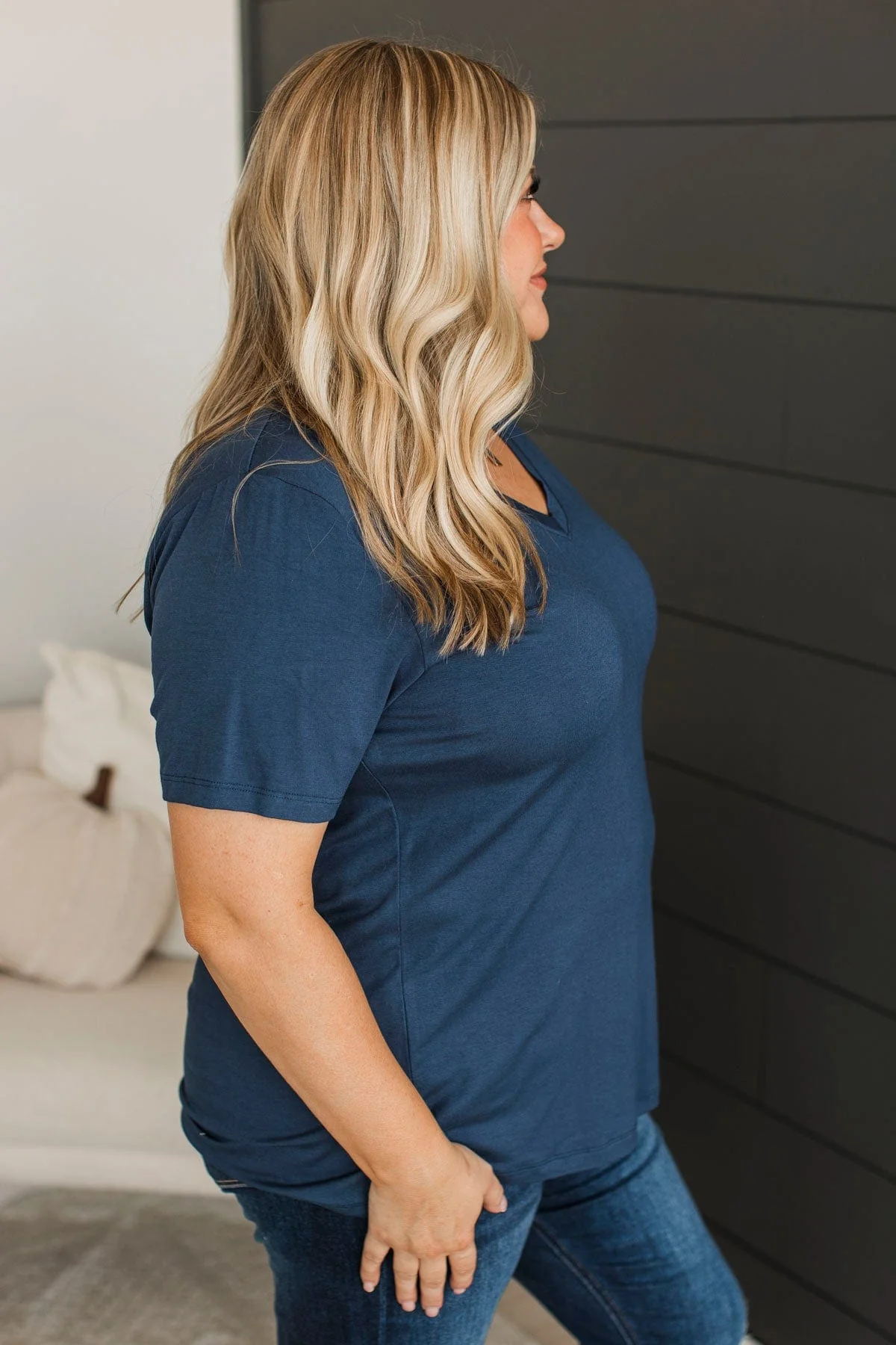 Hello Lovely V-Neck Top- Navy - Image 3