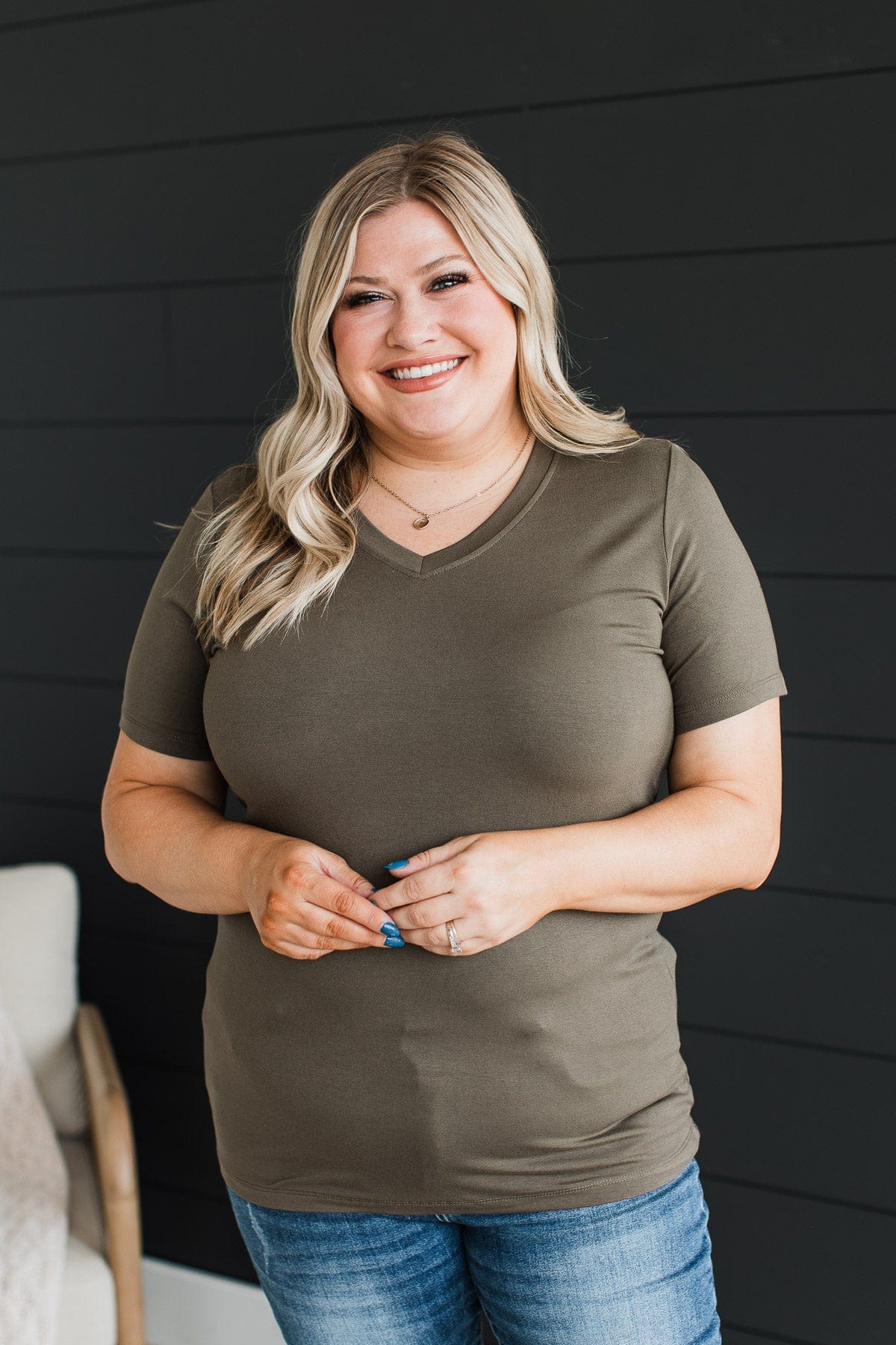 Hello Lovely V-Neck Top- Olive - Image 2