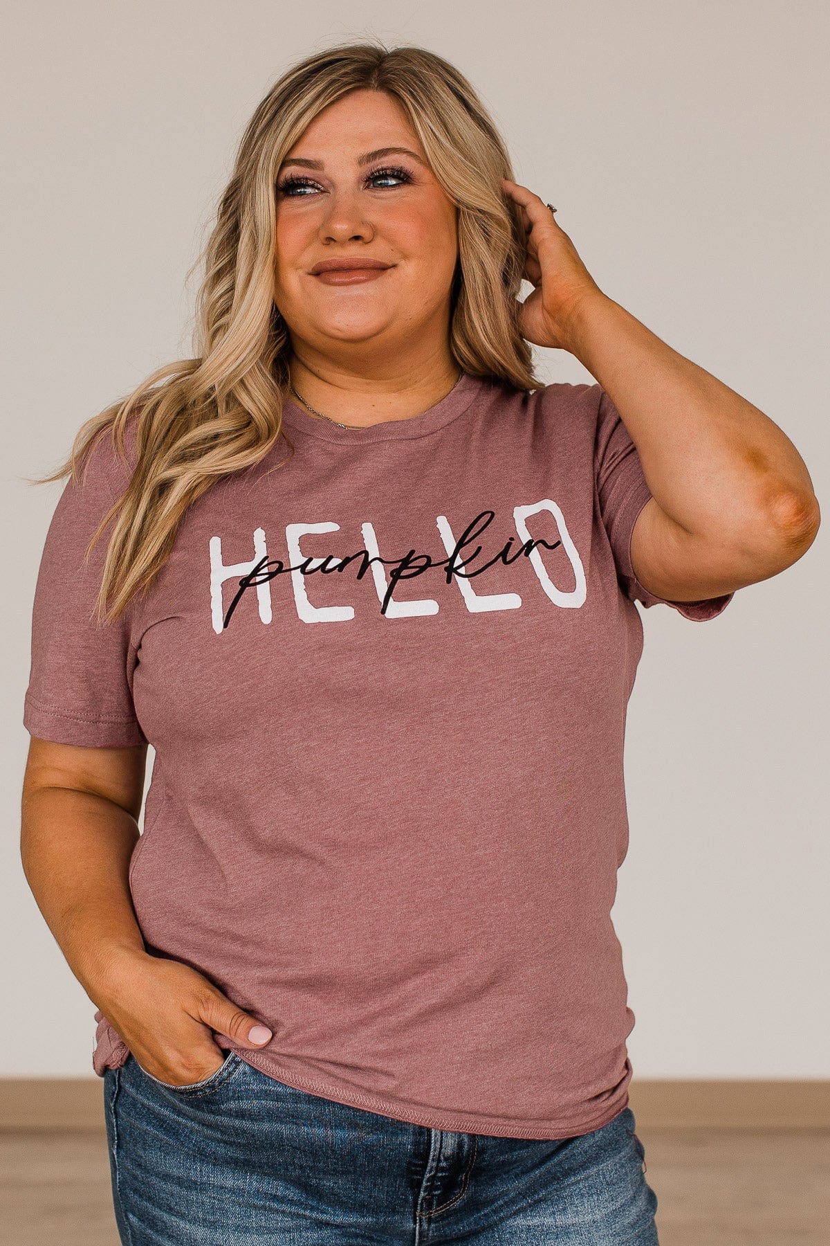 "Hello Pumpkin" Graphic Tee- Mauve - Image 2