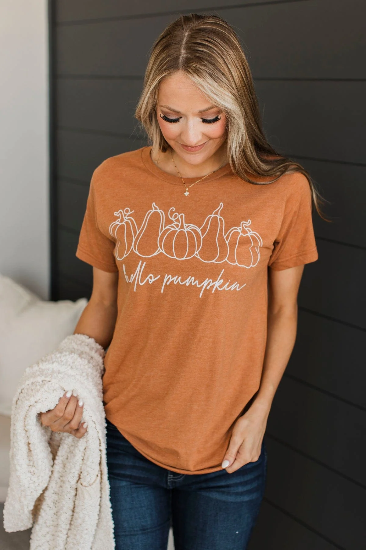 "Hello Pumpkin" Graphic Tee- Rust - Image 2