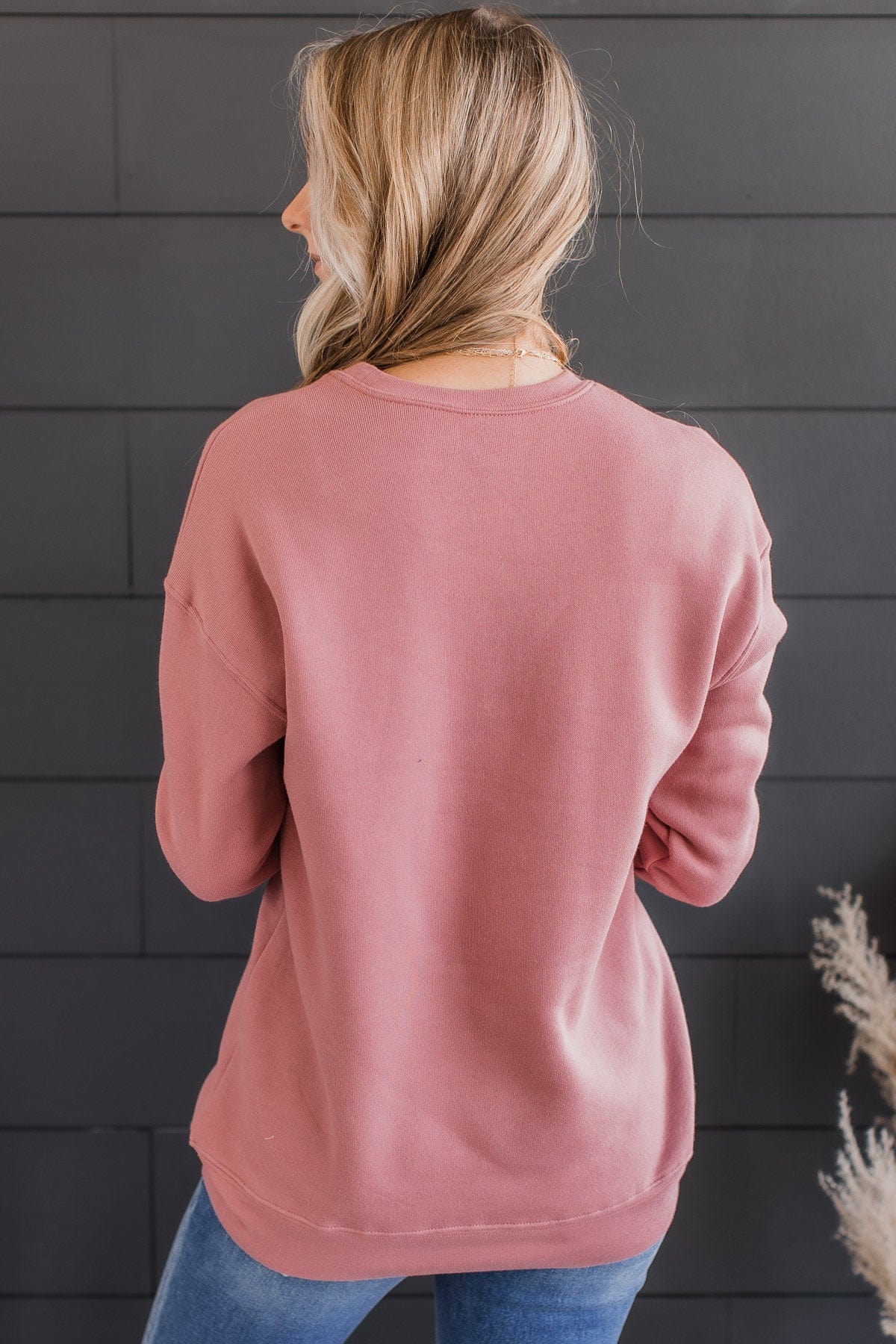 "Hello Spring" Graphic Crew Neck Pullover- Mauve - Image 7