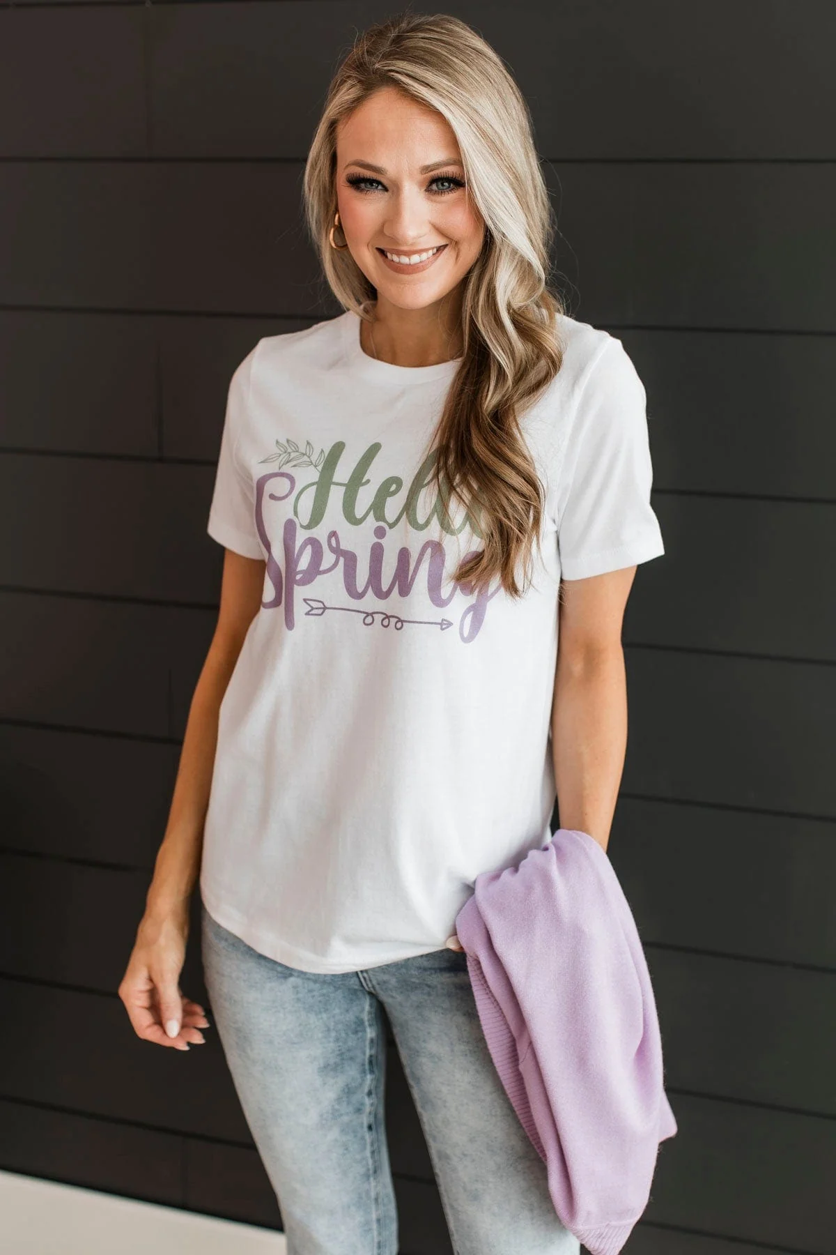 "Hello Spring" Graphic Tee- White - Image 2