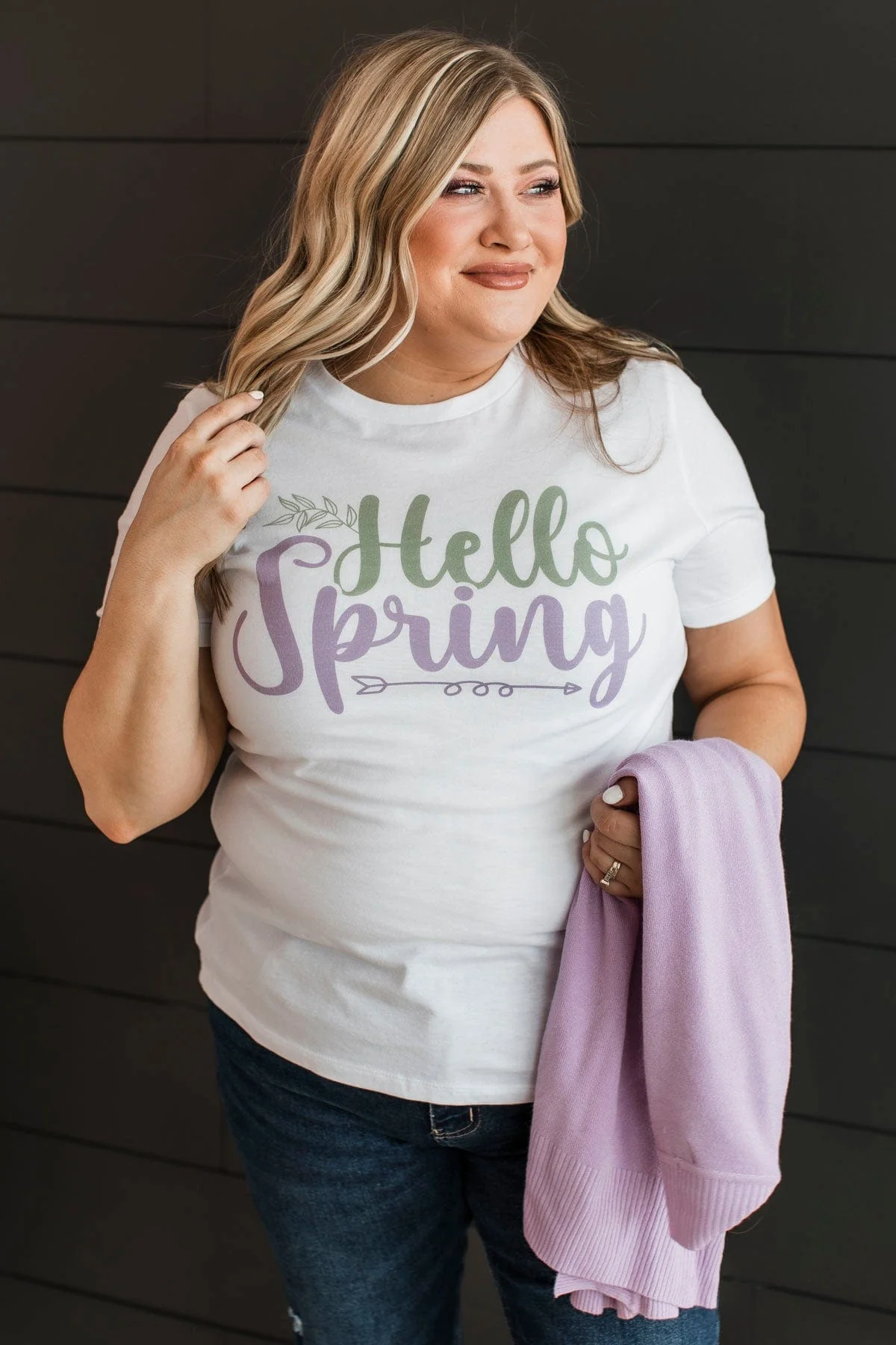 "Hello Spring" Graphic Tee- White - Image 3