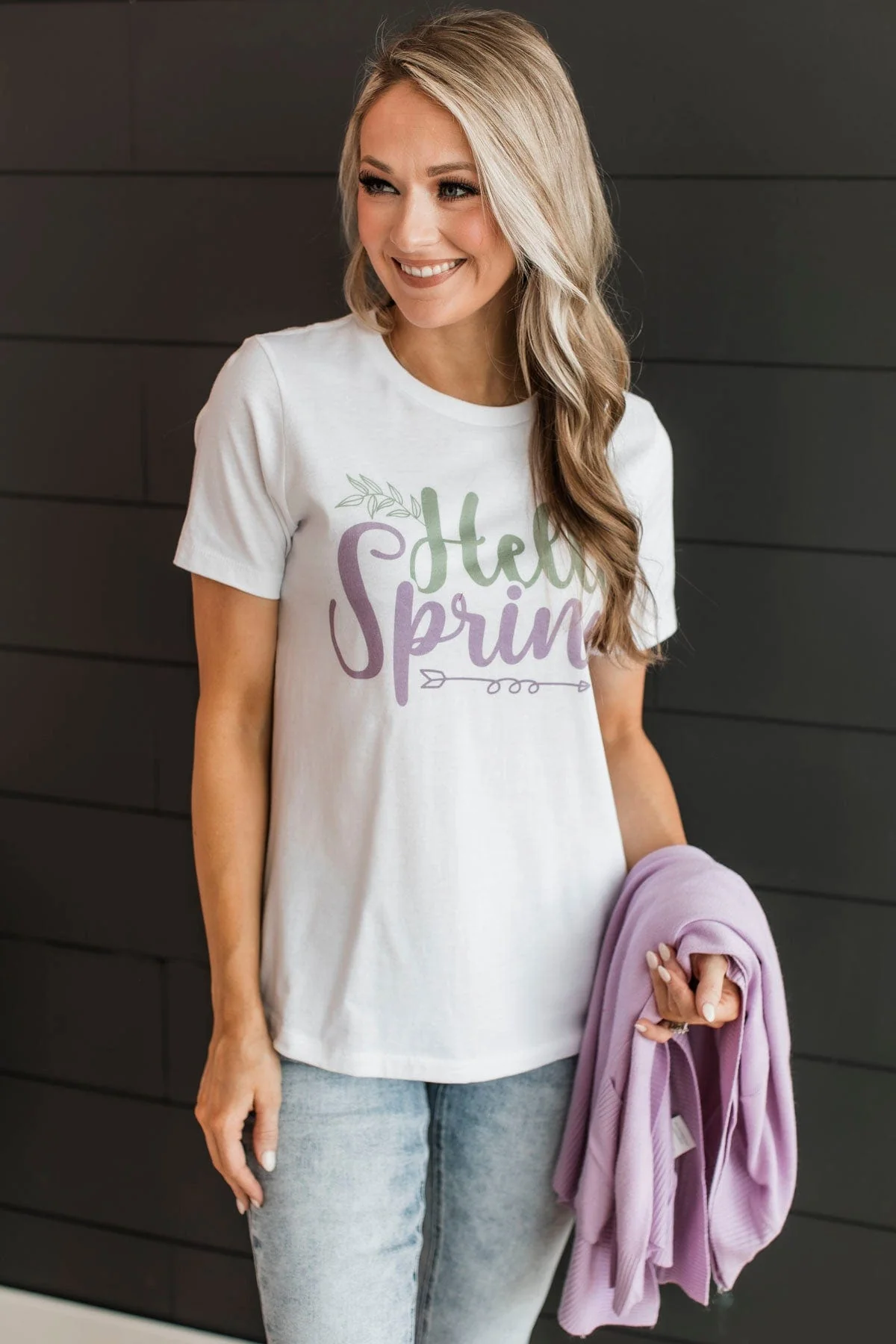 "Hello Spring" Graphic Tee- White - Image 4