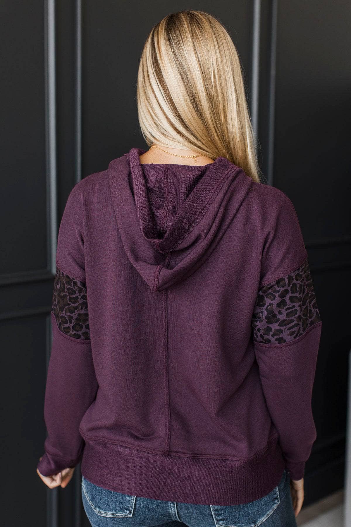 Hello There Fabric Block Hoodie- Plum - Image 7