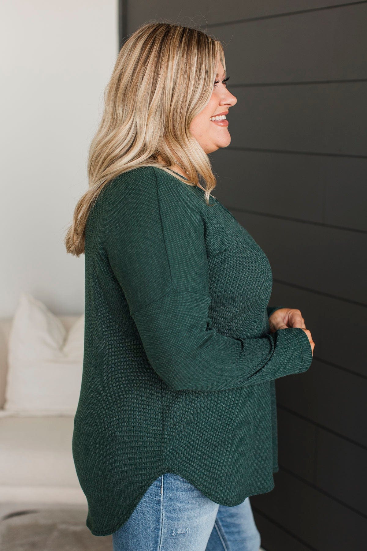 Hello To Happiness V-Neck Top- Forest Green - Image 5
